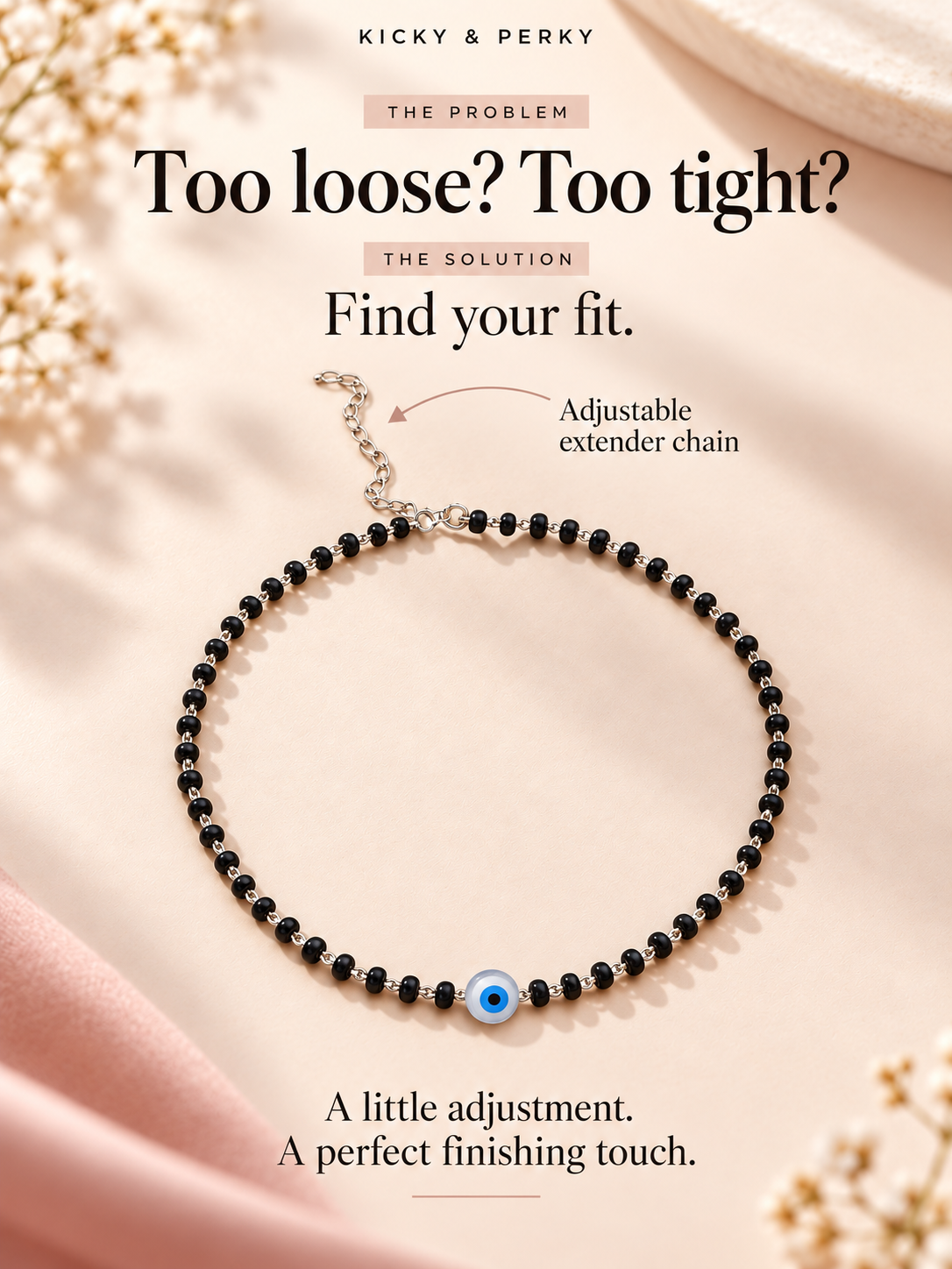 925 Sterling Silver Evil Eye Black Beads Anklet For Women