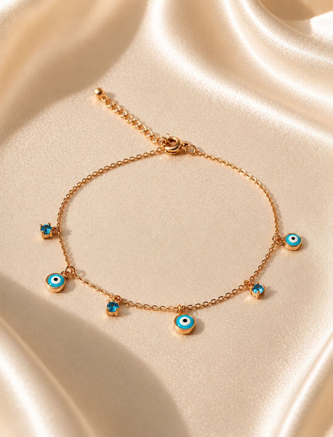 Rose Gold 925 Sterling Silver Evil Eye Charm Bracelet