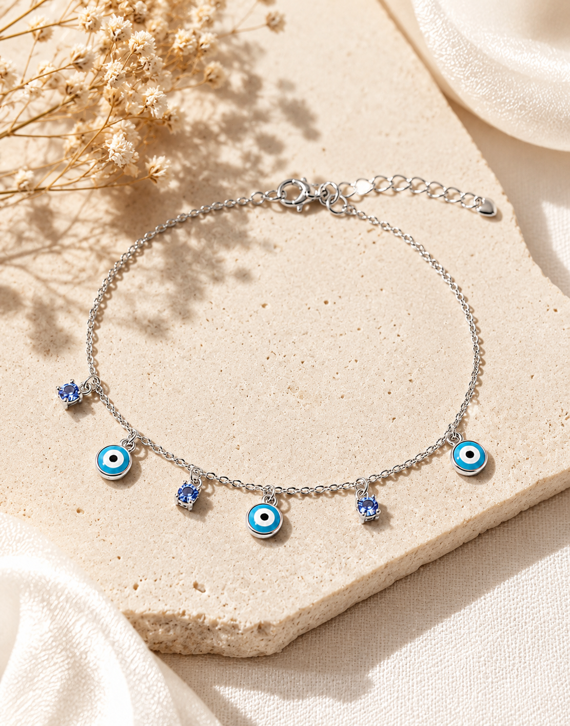 925 Sterling Silver Evil Eye Charm Bracelet