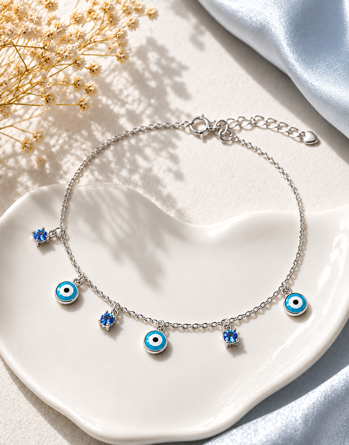 925 Sterling Silver Evil Eye Charm Bracelet