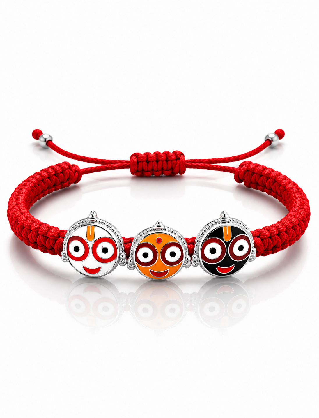 Silver Shree Jagannath ji Trio Bracelet In Red Thread