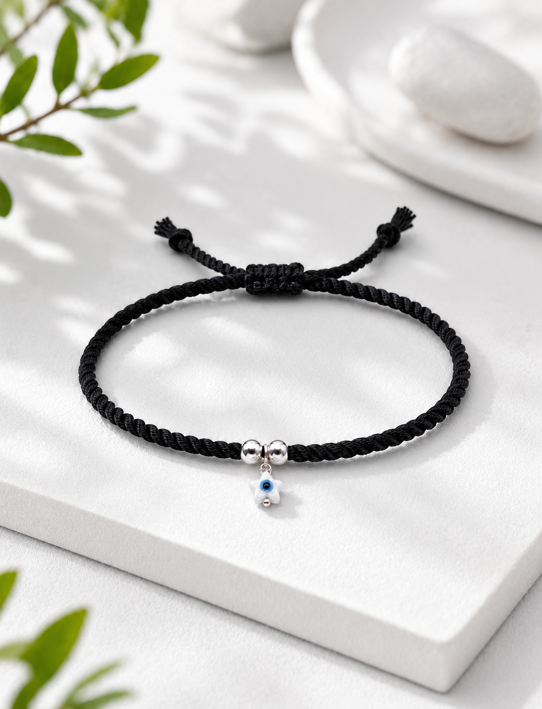 925 Sterling Silver MOP Star Evil Eye Anklet