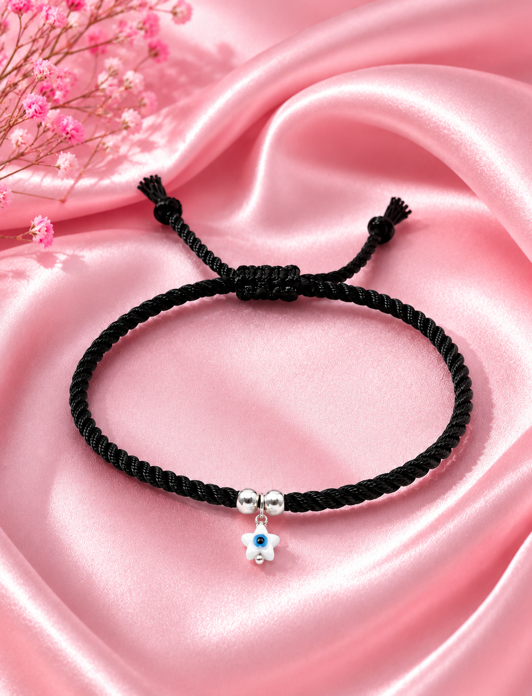 925 Sterling Silver MOP Star Evil Eye Anklet