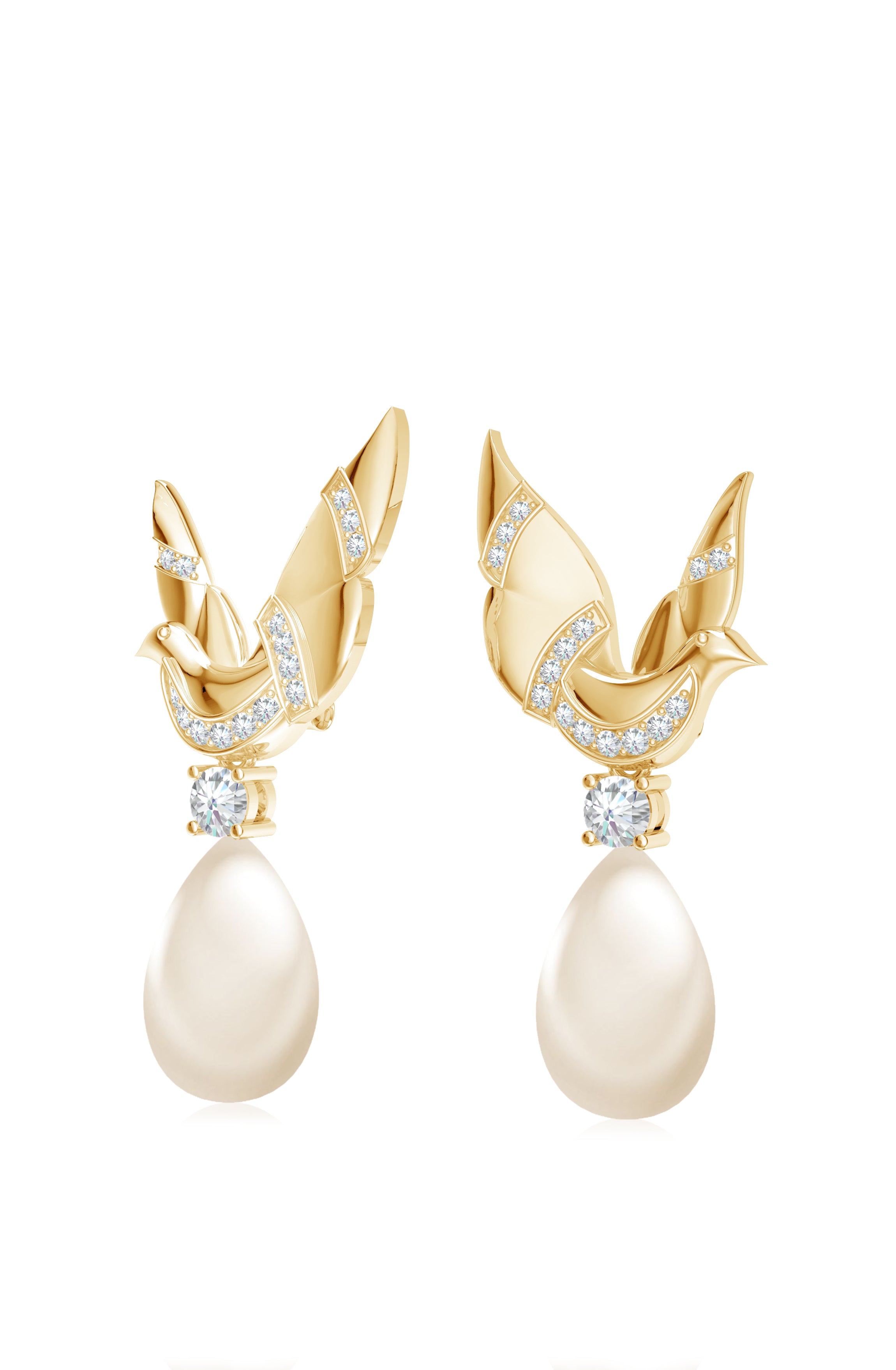 Gold Grace Dove Pearl Sterling Silver Earrings