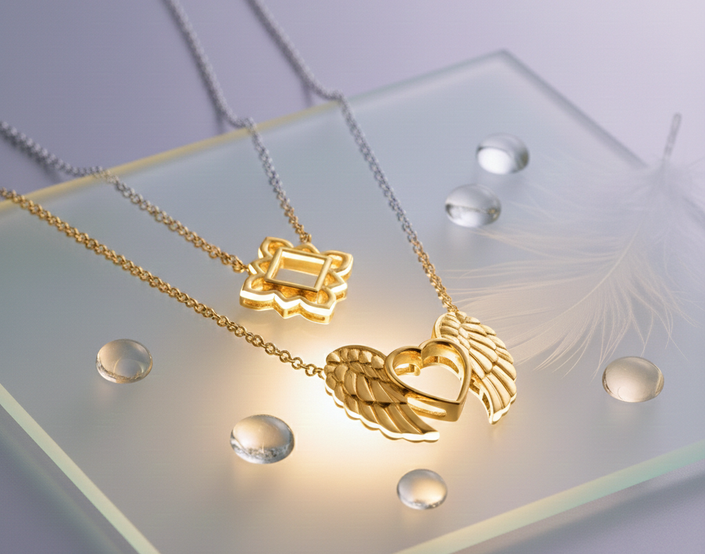 24K Gold Plating Heart and Angel Wings Elysian 925 Sterling Silver Pendant For Girls and Women