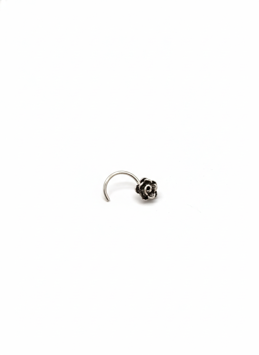 Oxidized 925 Sterling Silver Handcrafted Rose Nose Pin
