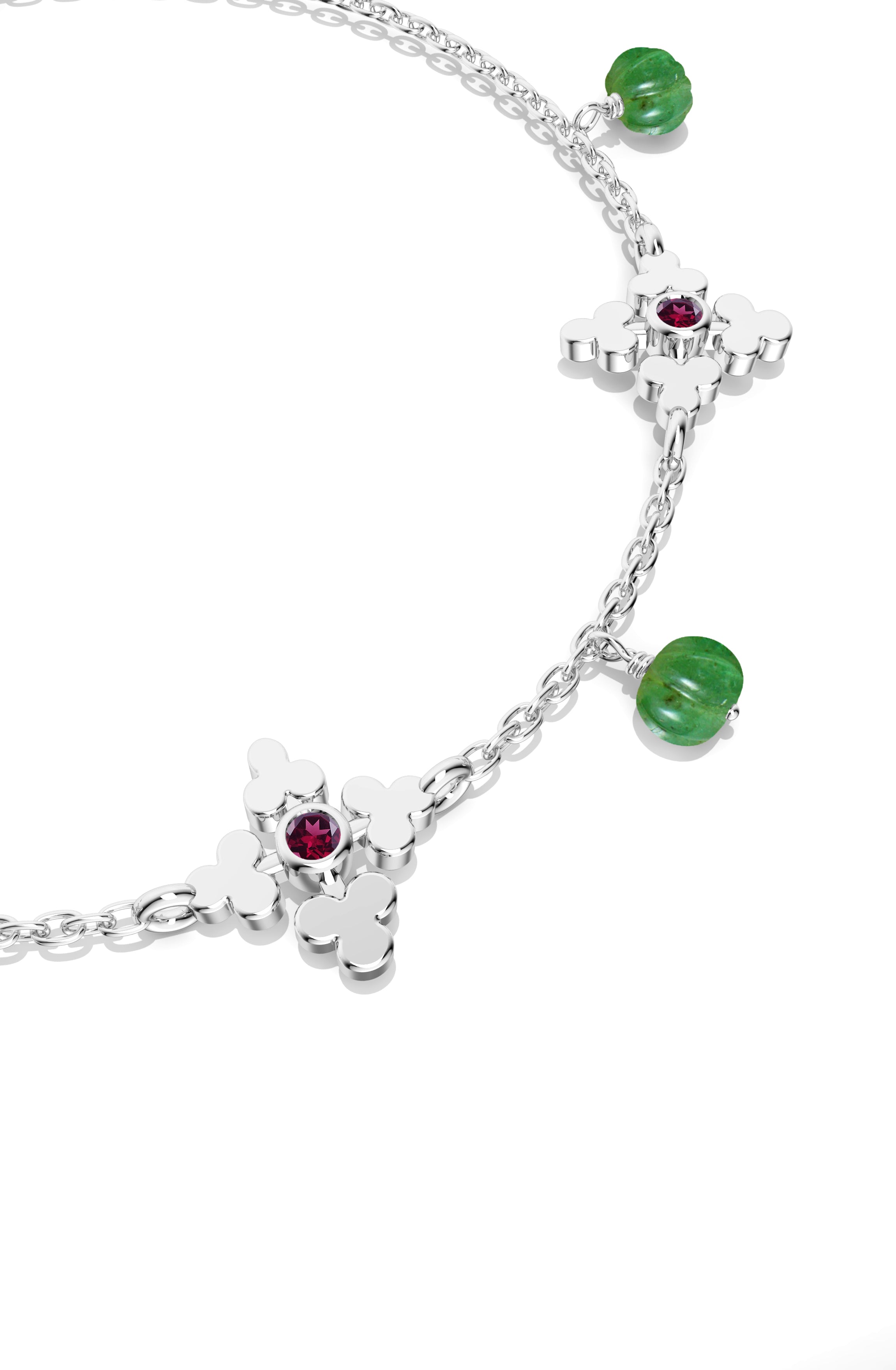 925 Sterling Silver Charm & Green Jade Bead Anklet