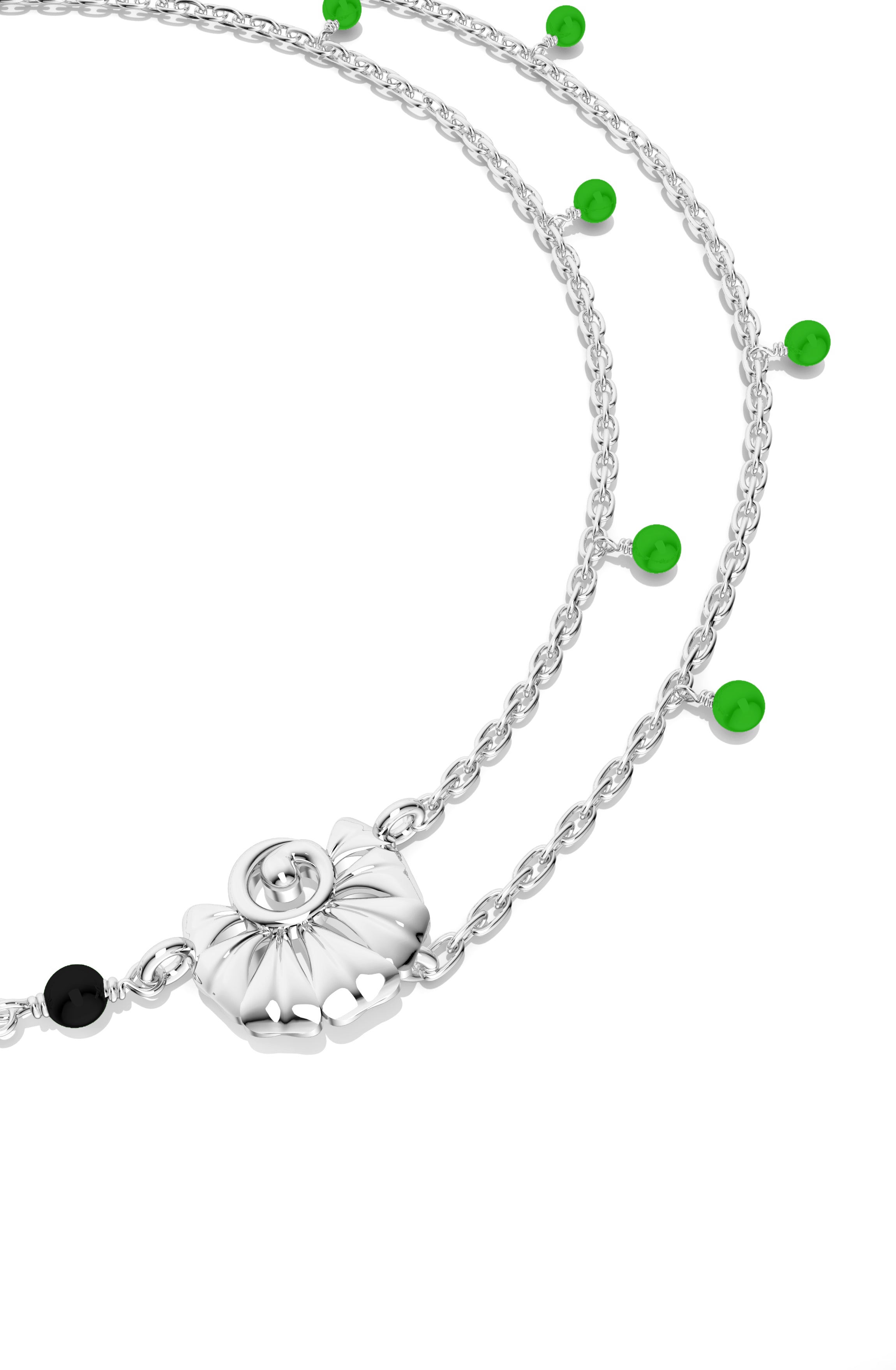 Sterling Silver Double-Layer Green Jade & Black Bead Anklet