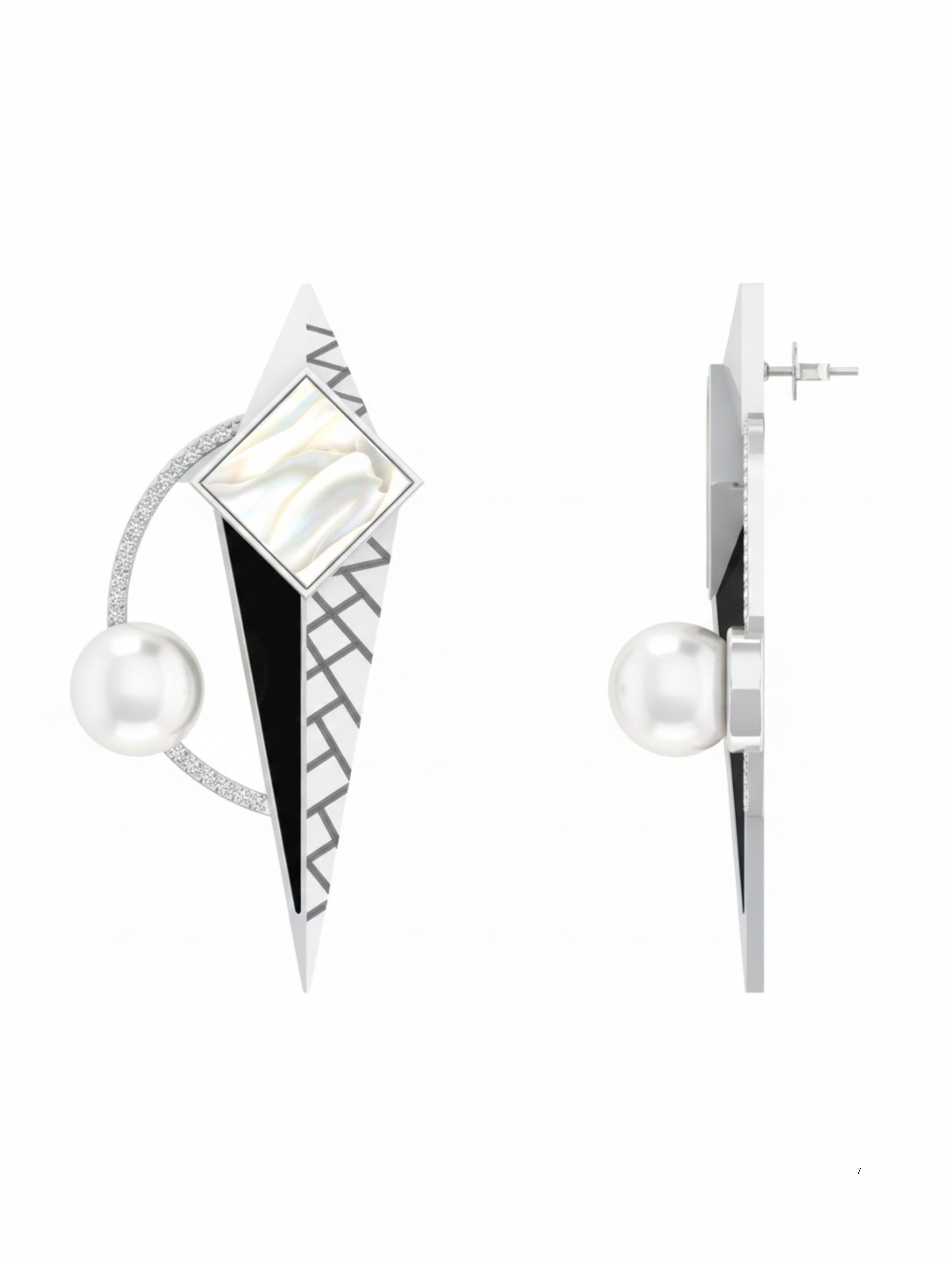 Art Deco Geometric Rhodium-Plated Sterling Silver Statement Earrings