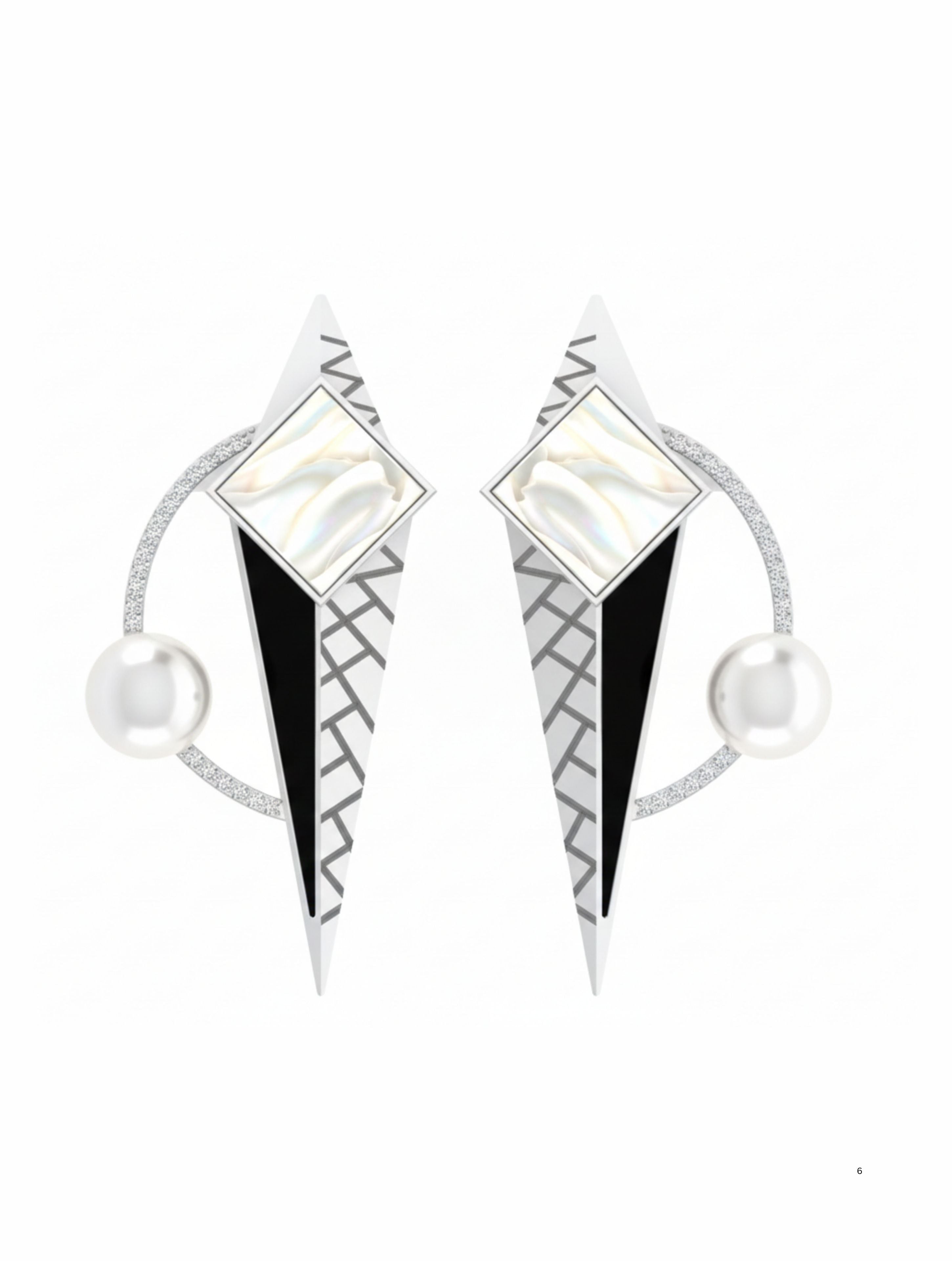 Art Deco Geometric Rhodium-Plated Sterling Silver Statement Earrings