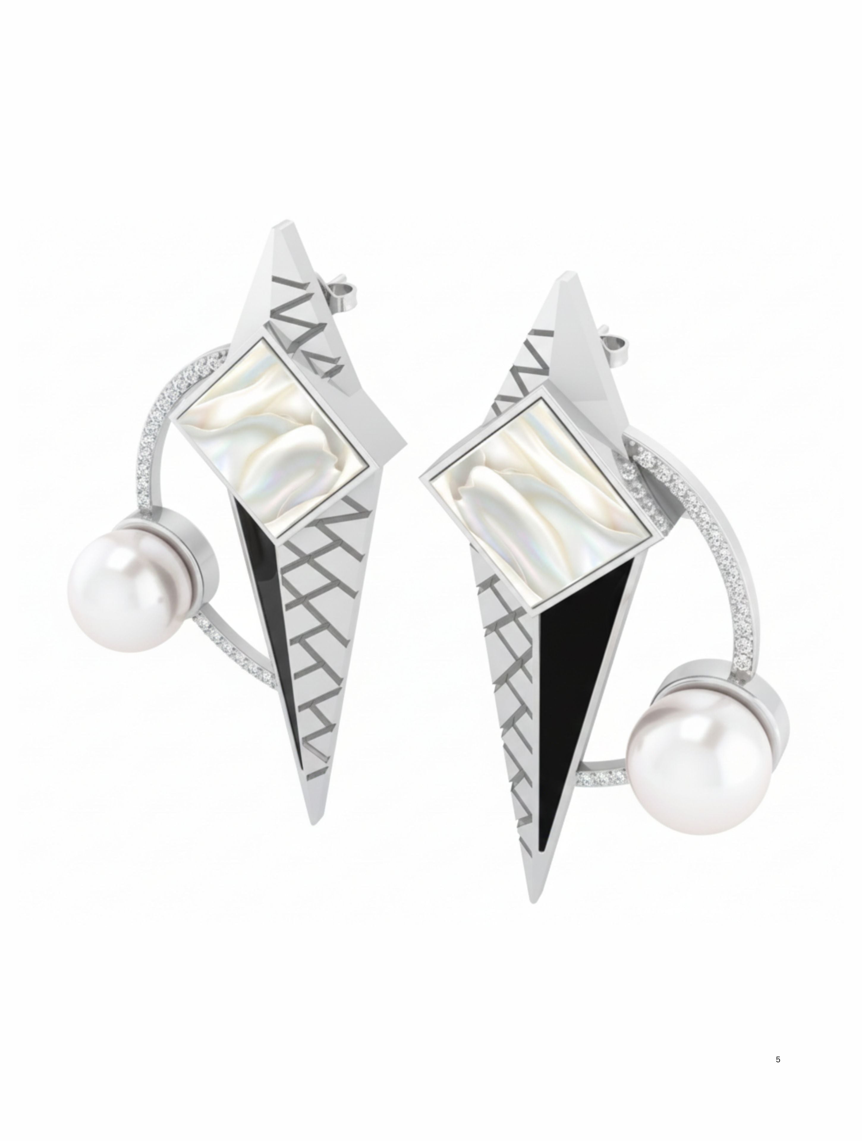Art Deco Geometric Rhodium-Plated Sterling Silver Statement Earrings