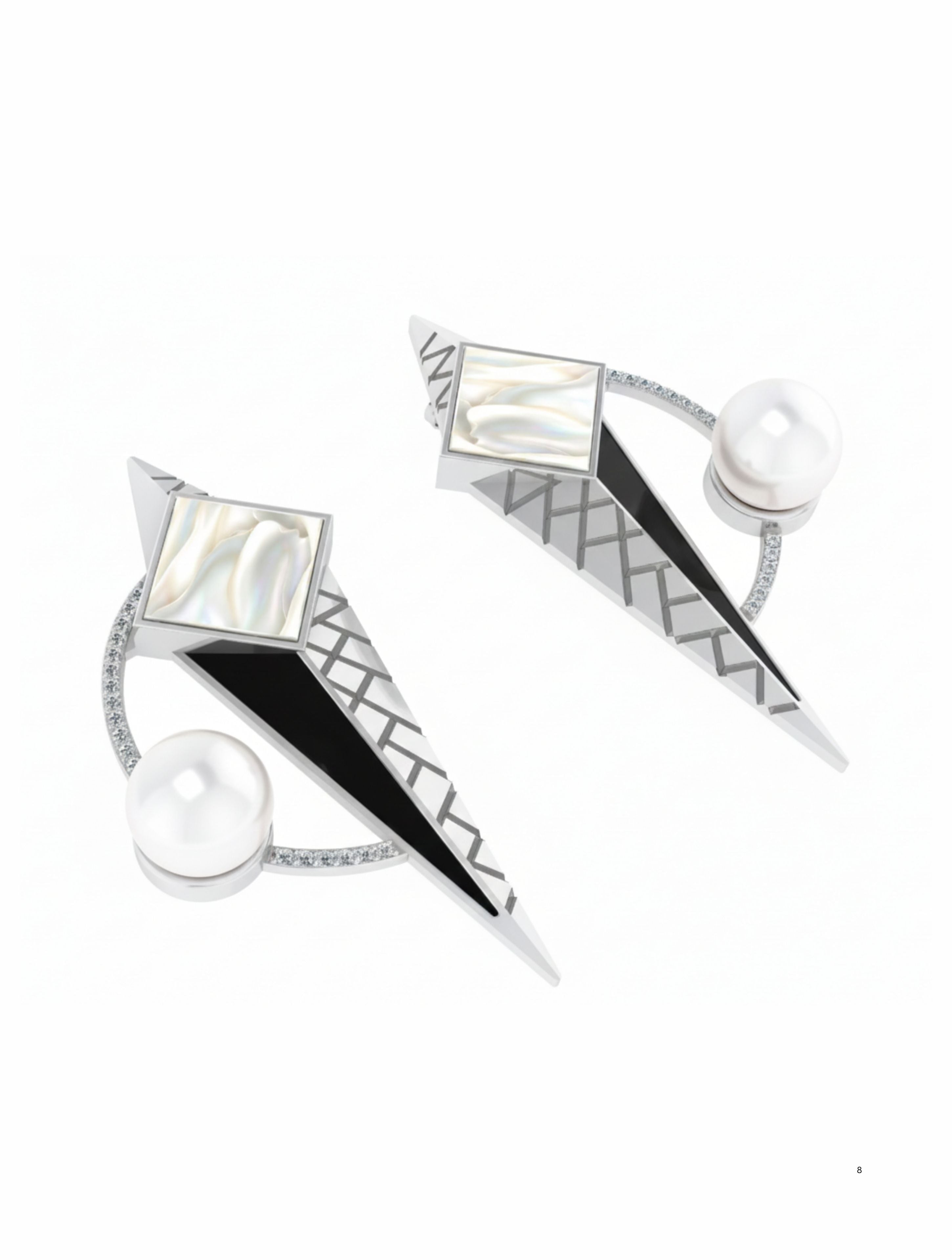 Art Deco Geometric Rhodium-Plated Sterling Silver Statement Earrings