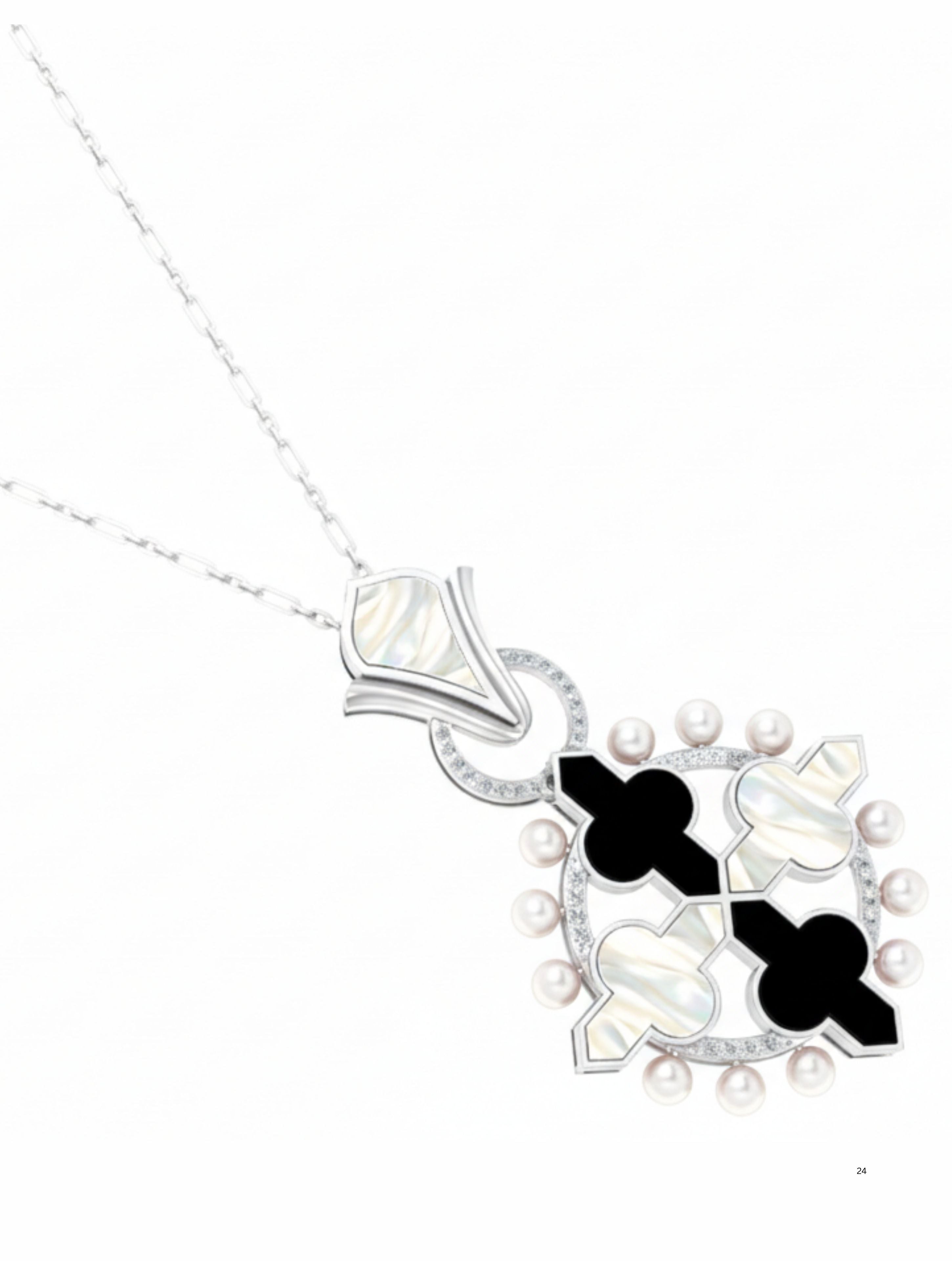 Empress Cross Pendant in 925 Sterling Silver with MOP, Onyx, and Pearls