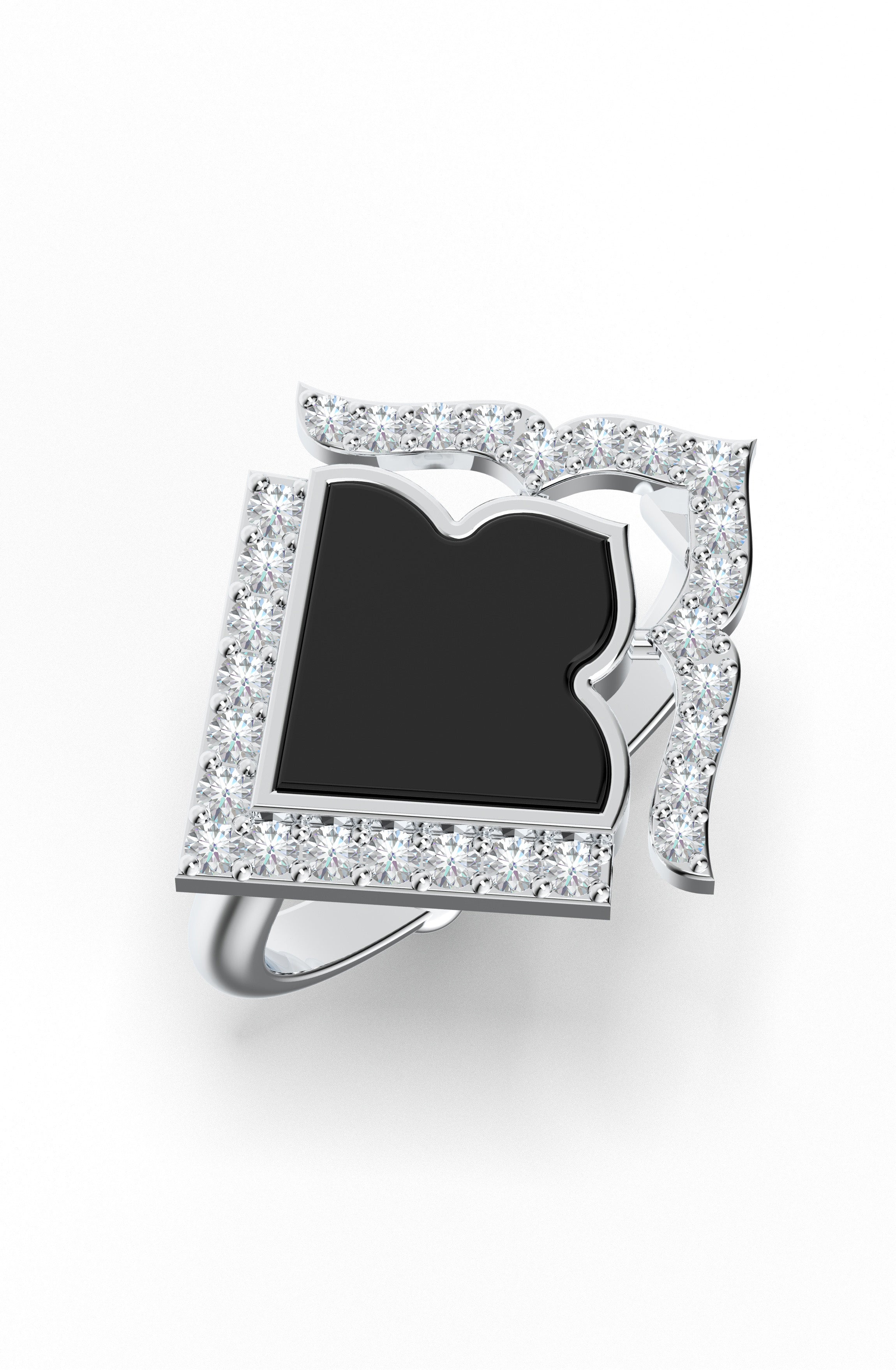 925 Sterling Silver Art Deco Inspired Black Onyx & Moissanite Ring