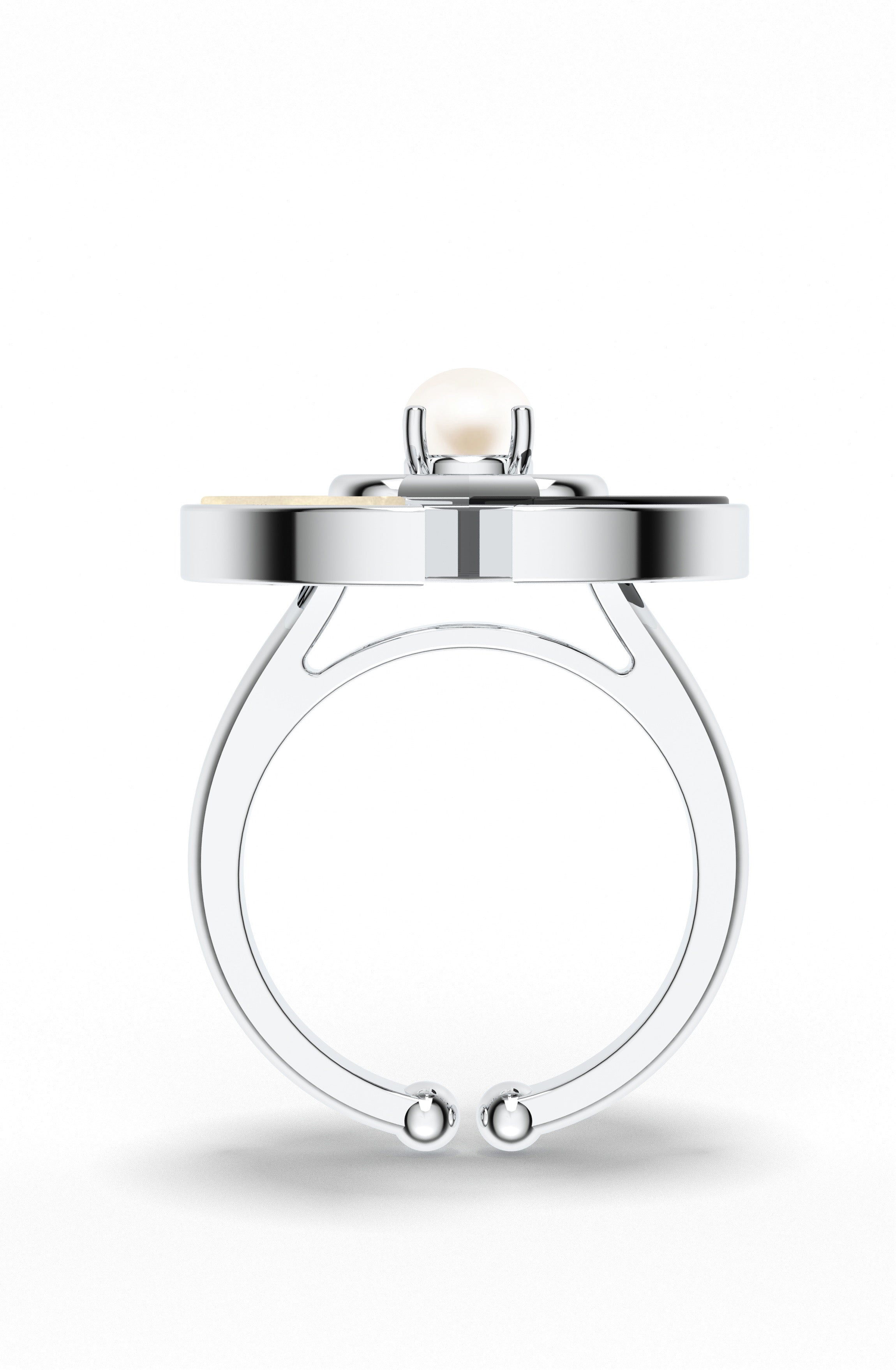 925 Sterling Silver Adjustable Ring with Mother of Pearl & Black Onyx