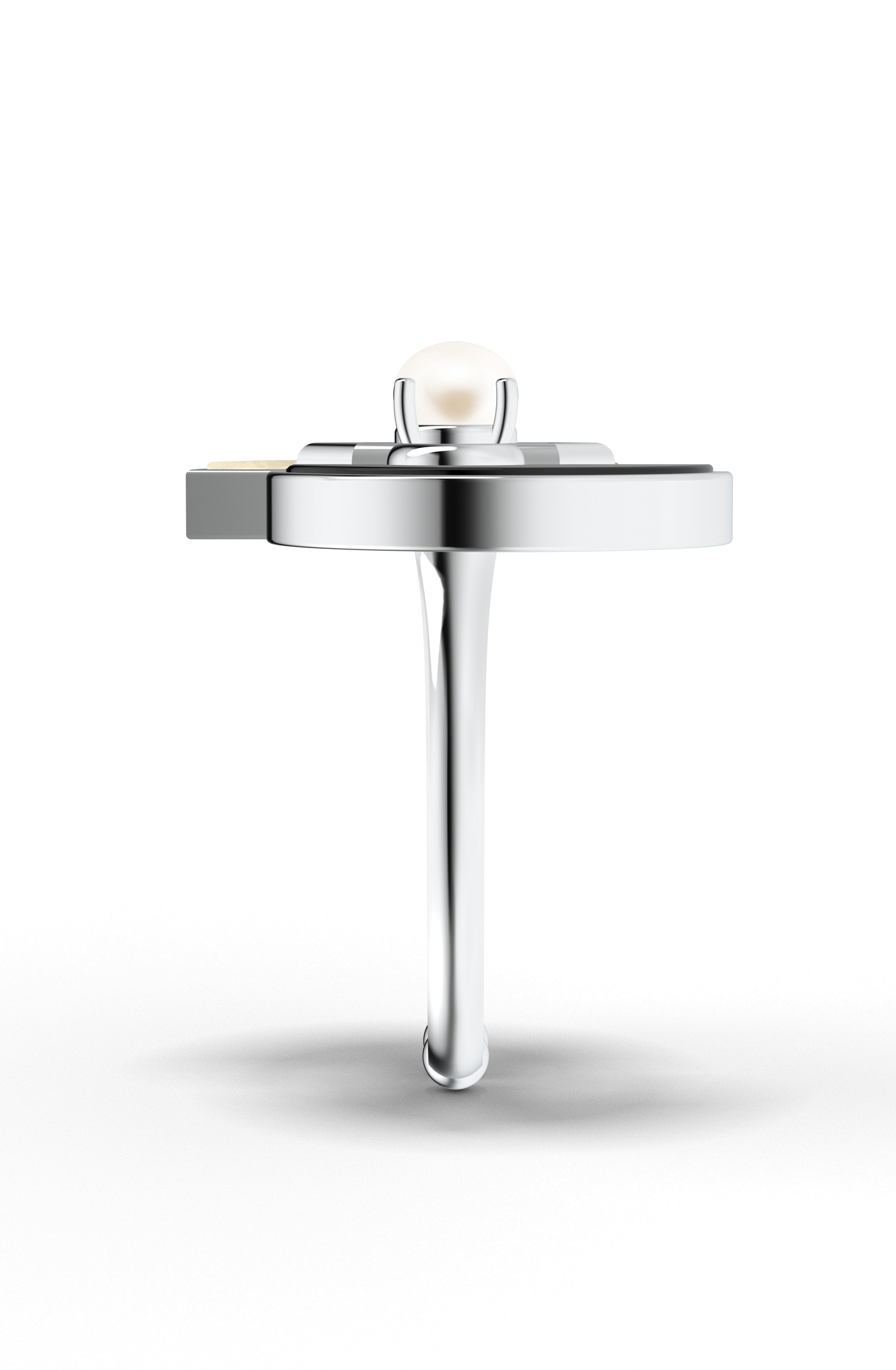 925 Sterling Silver Adjustable Ring with Mother of Pearl & Black Onyx