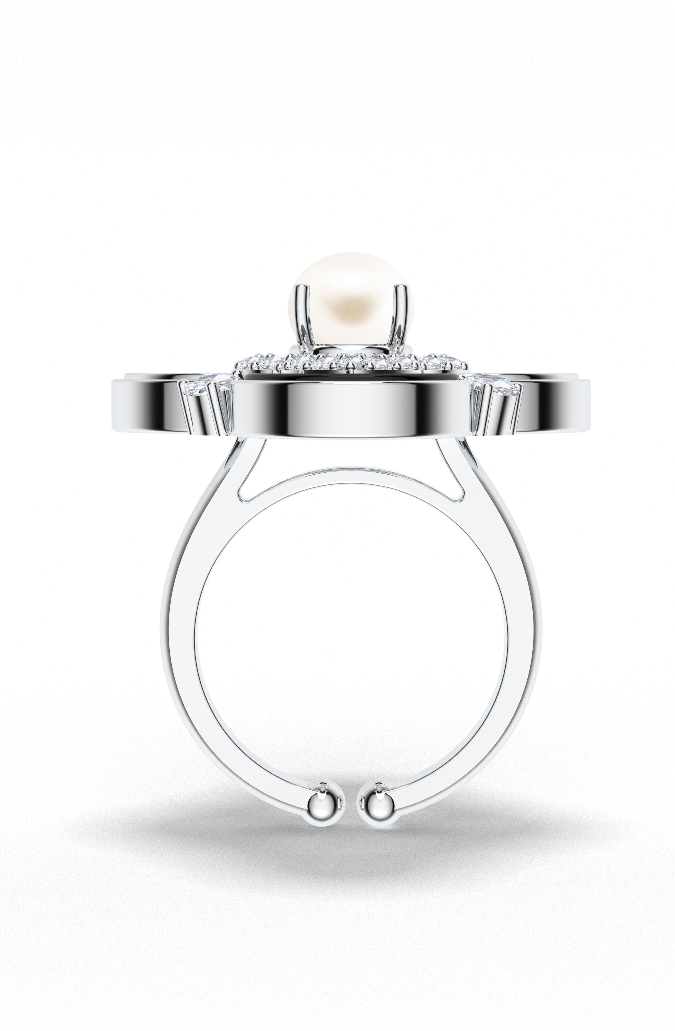 Adjustable 925 Sterling Silver Ring with Moissanite, Pearl, Onyx, and MOP