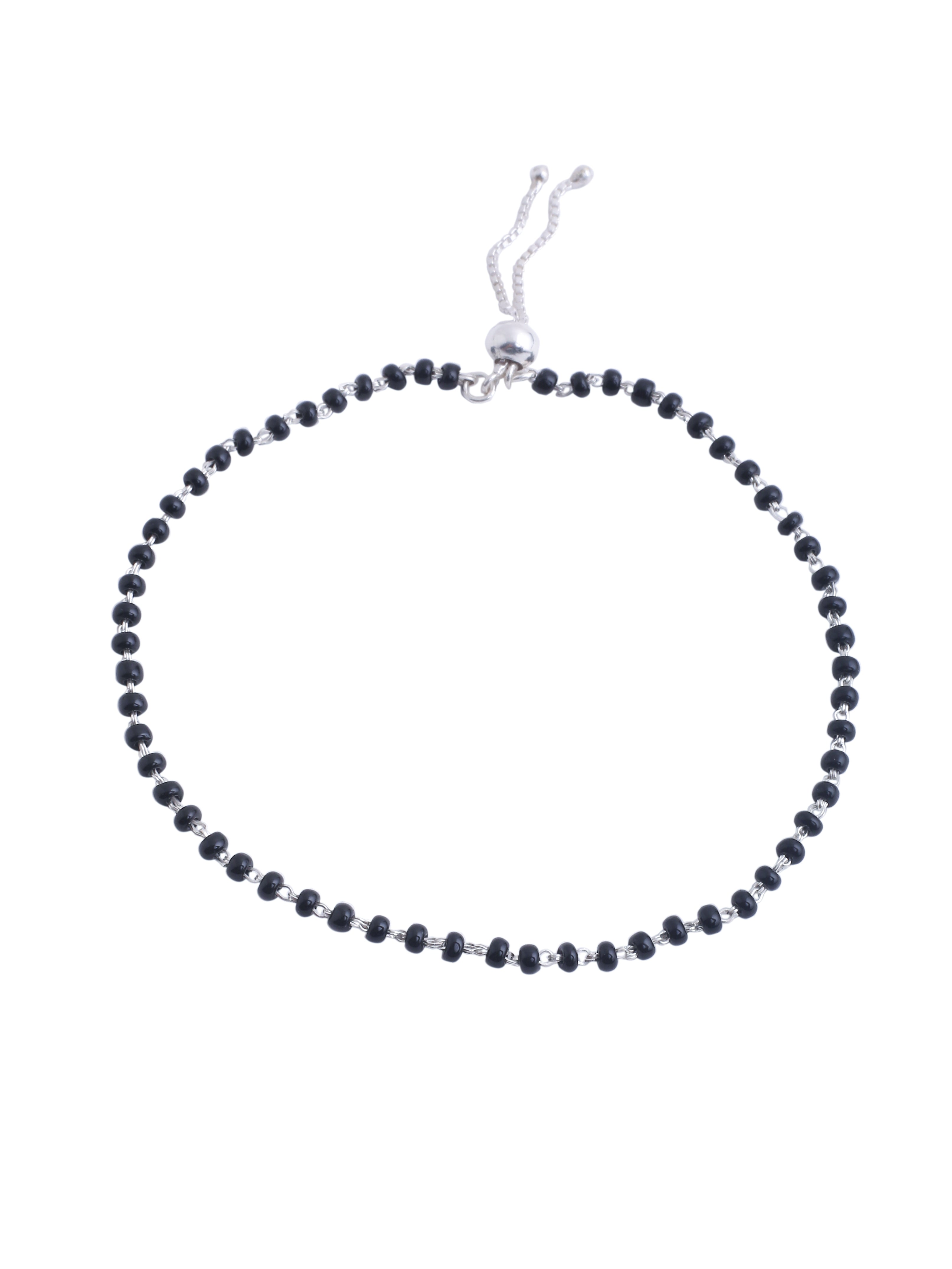 Black Beads Anklet in Sterling Silver - Kicky & Perky
