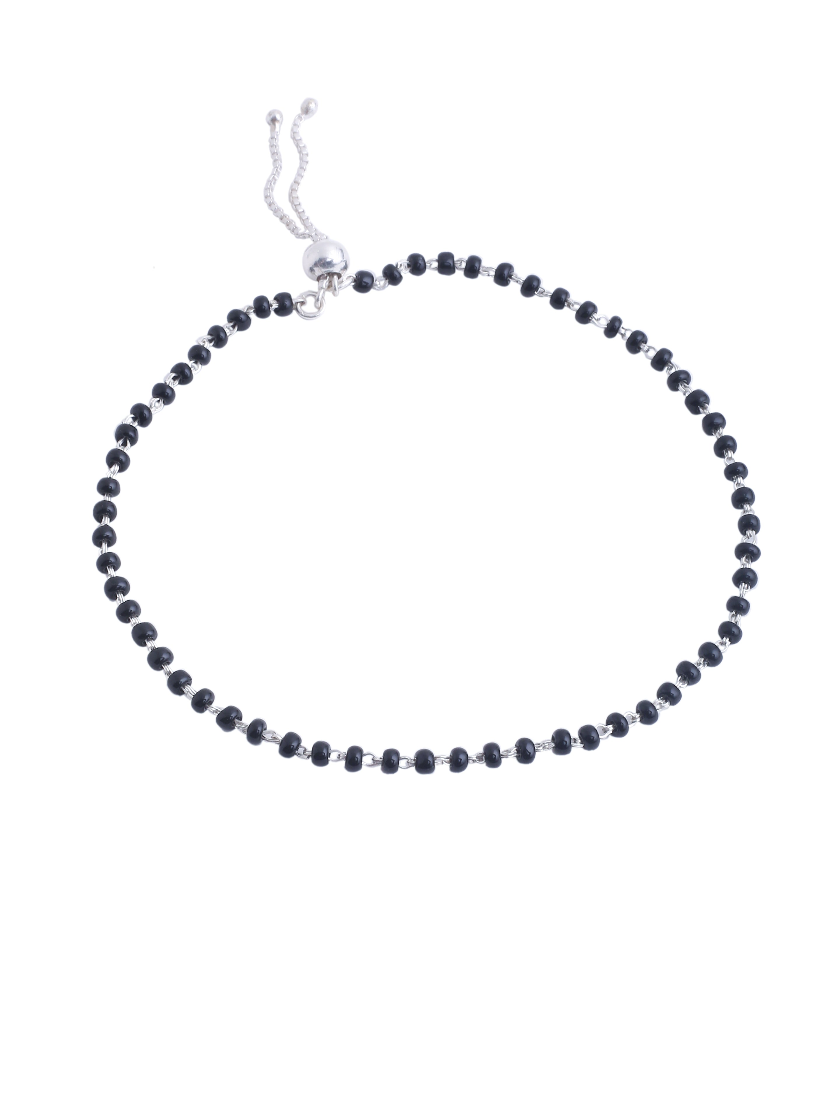 Black Beads Anklet in Sterling Silver - Kicky & Perky