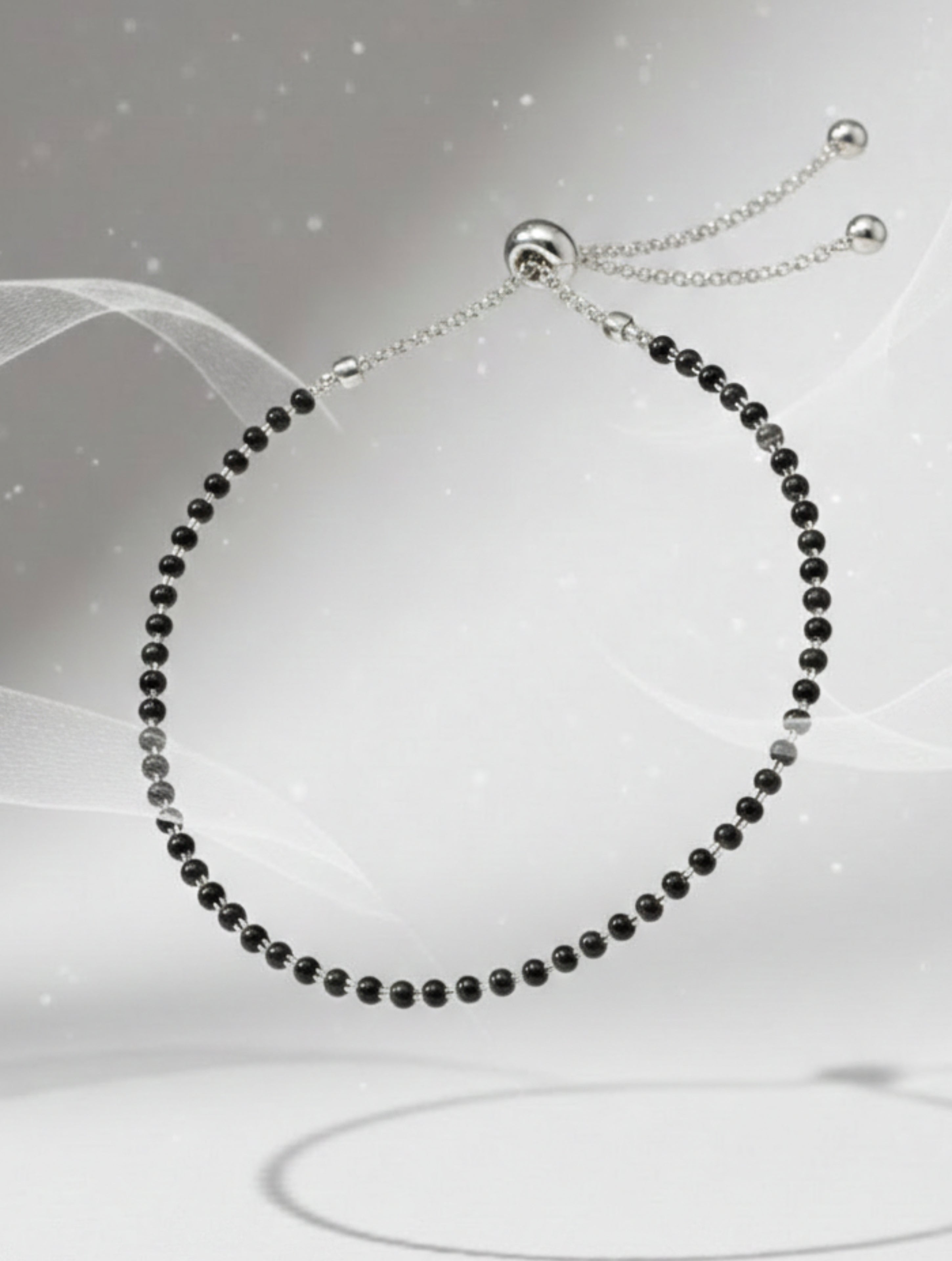 Fußkettchen mit schwarzen Perlen aus Sterlingsilber