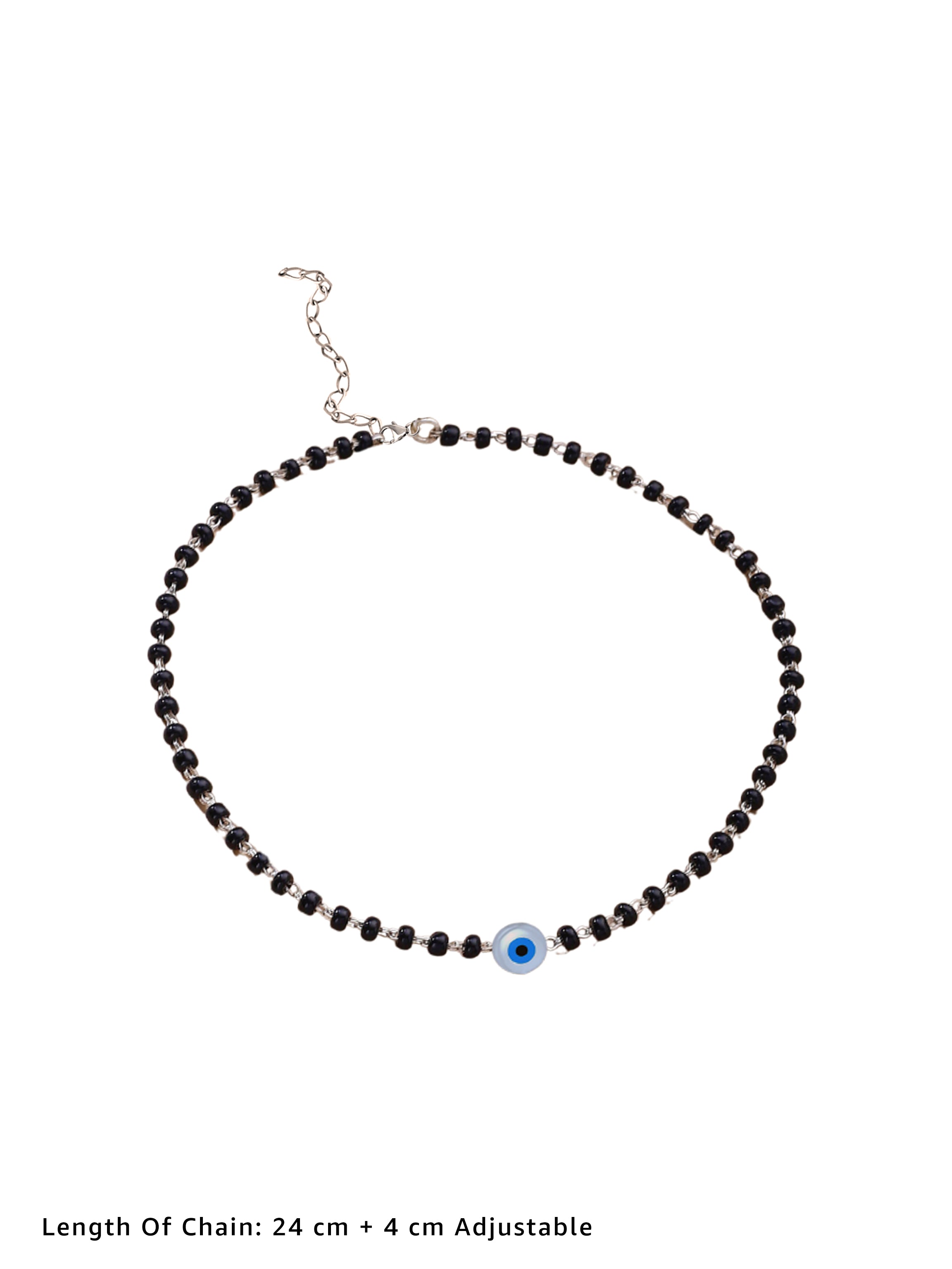 925 Sterling Silver Evil Eye Black Beads Anklet For Women