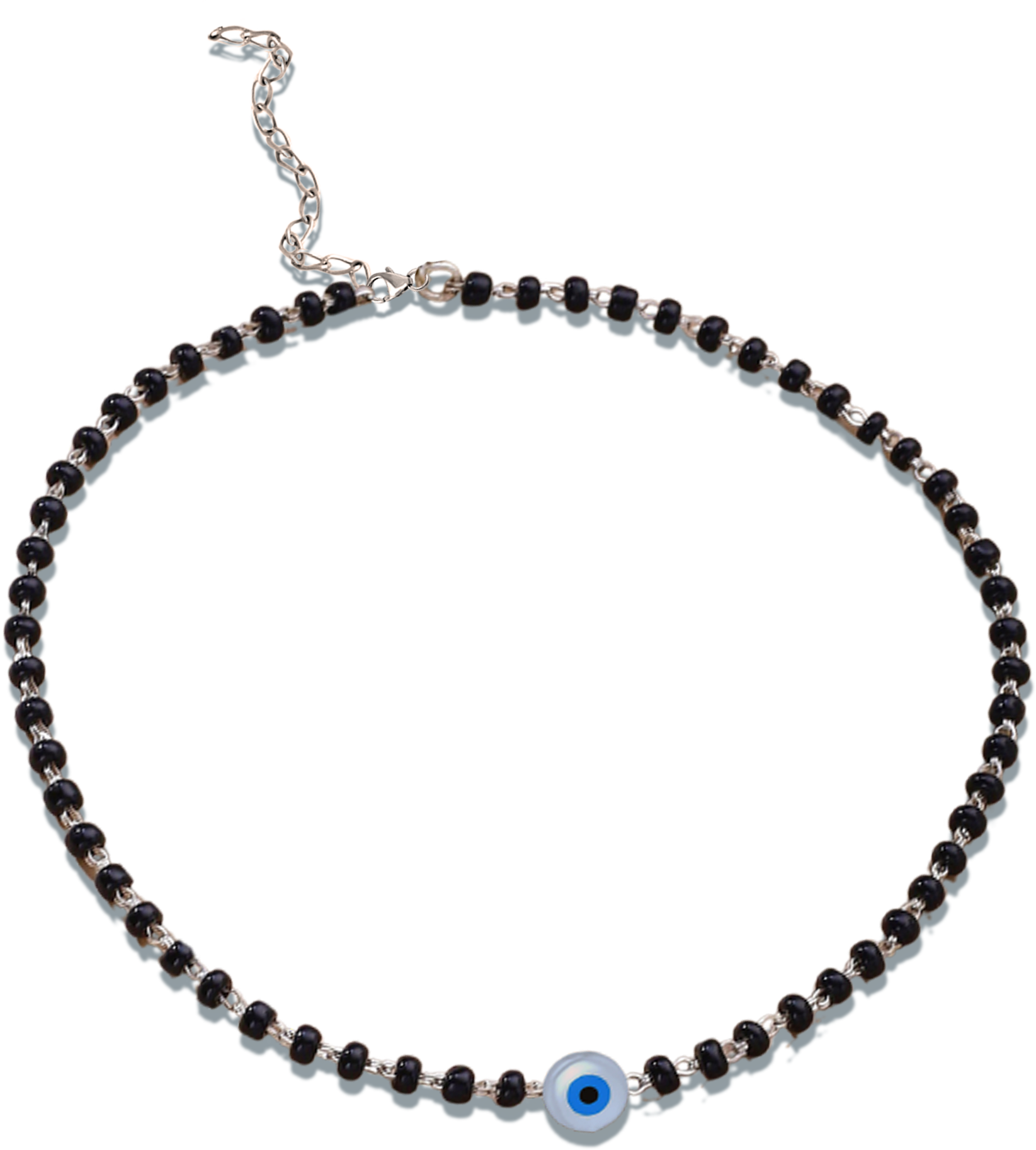 925 Sterling Silver Evil Eye Black Beads Anklet For Women