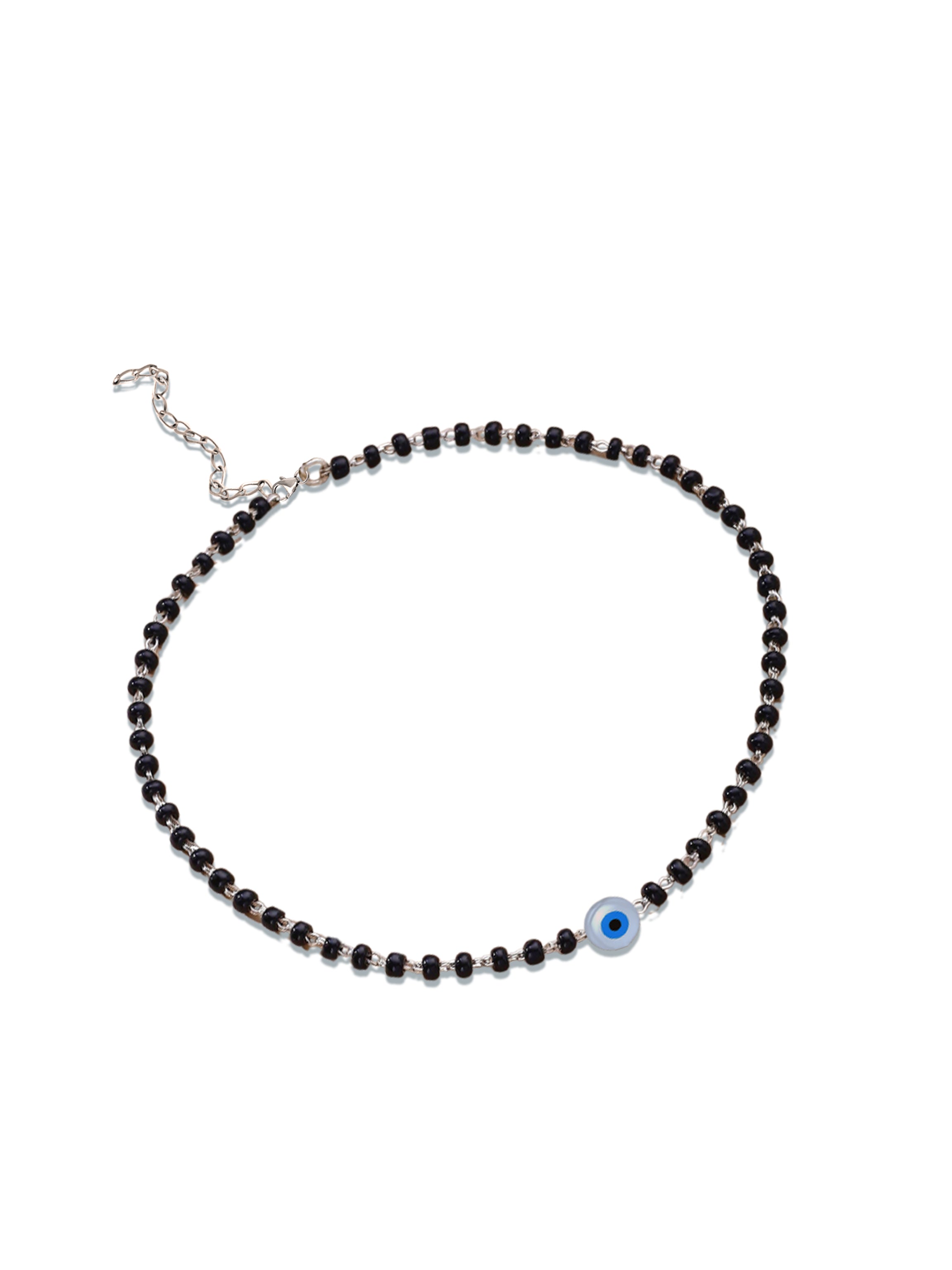 925 Sterling Silver Evil Eye Black Beads Anklet For Women