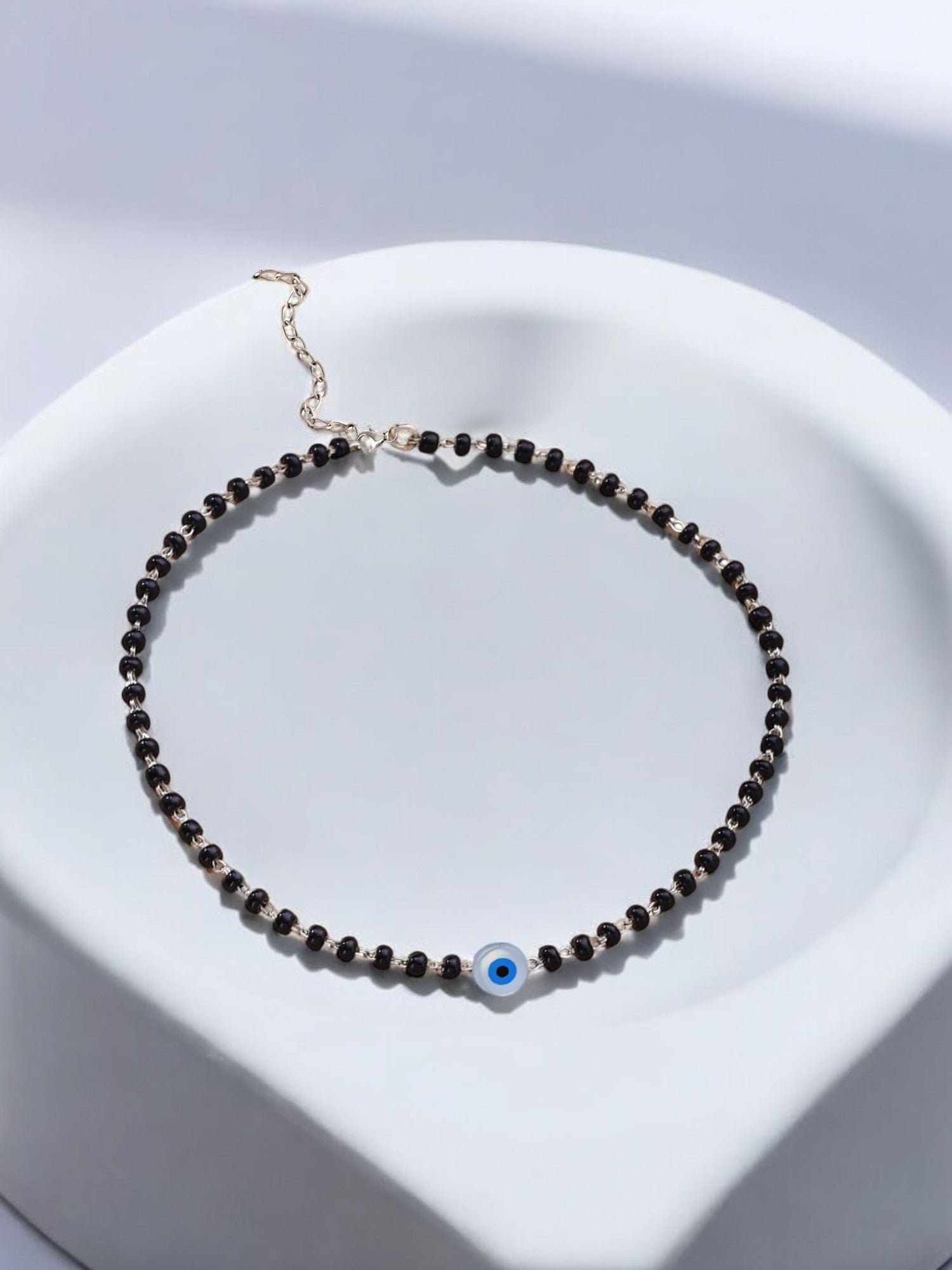 925 Sterling Silver Evil Eye Black Beads Anklet For Women