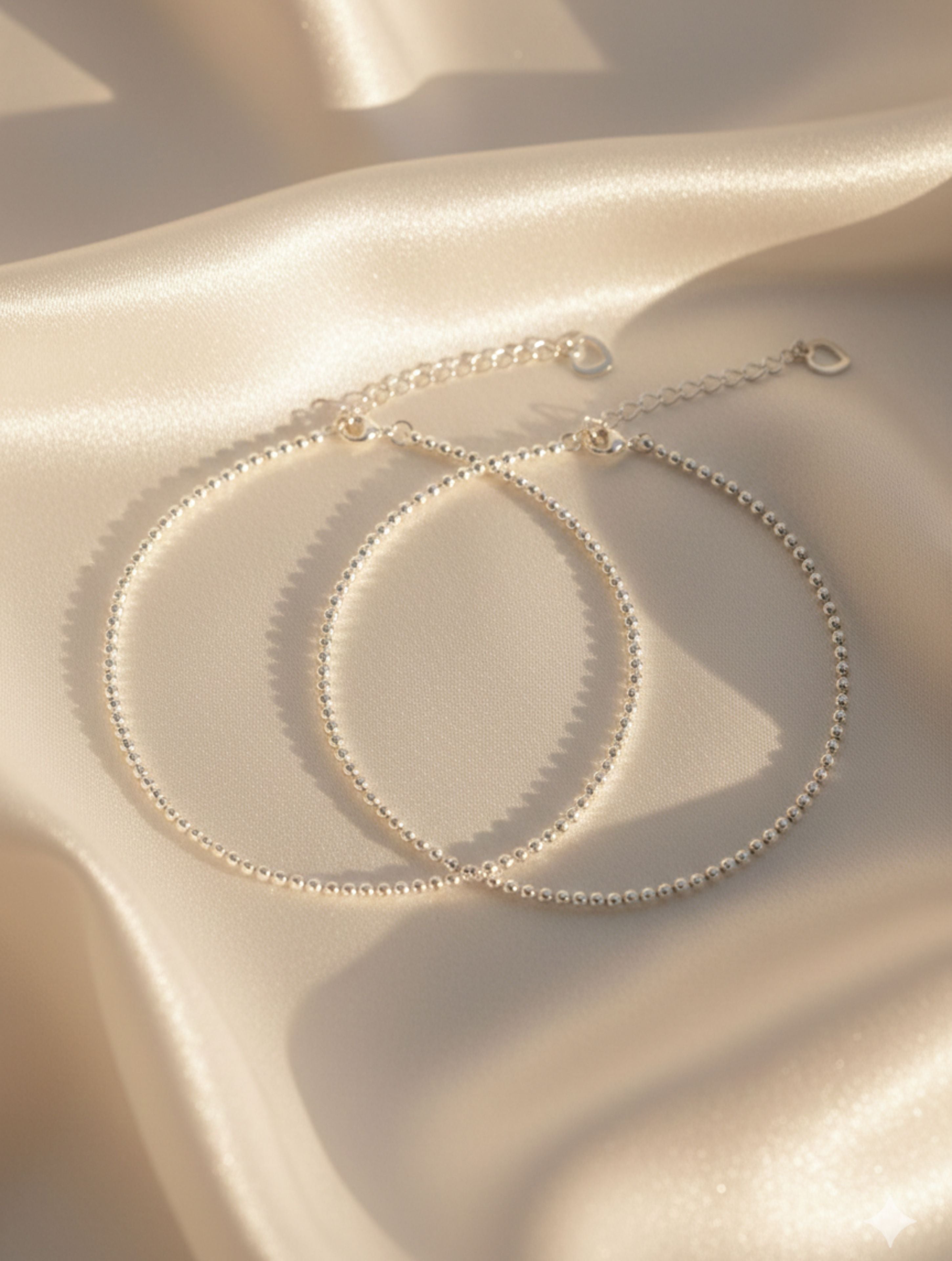 925 Sterling Silver Dainty Ball Chain Anklet Pair for Women