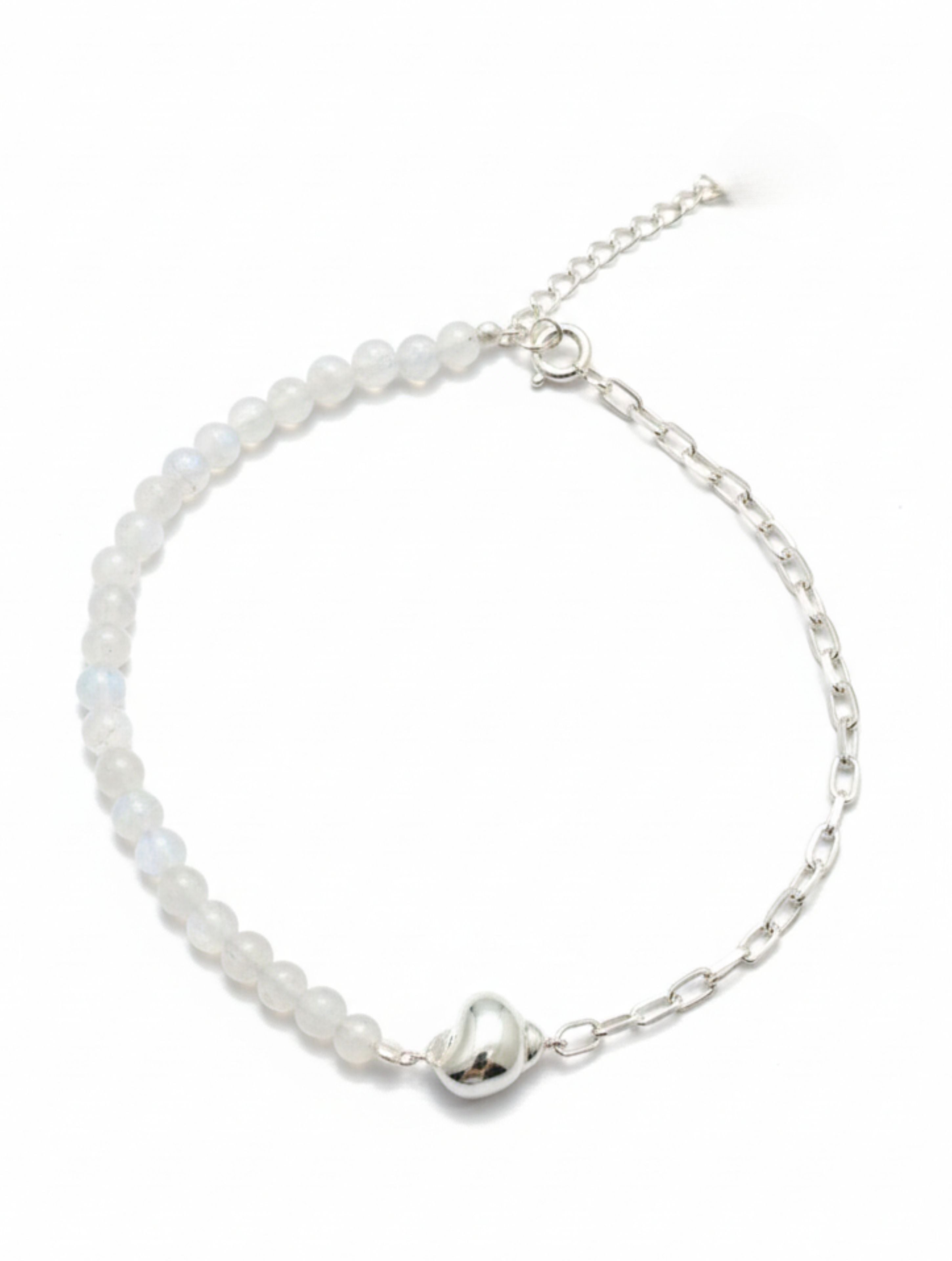 925 Sterling Silver Moonstone Heart Anklet | Duo-Chain Design