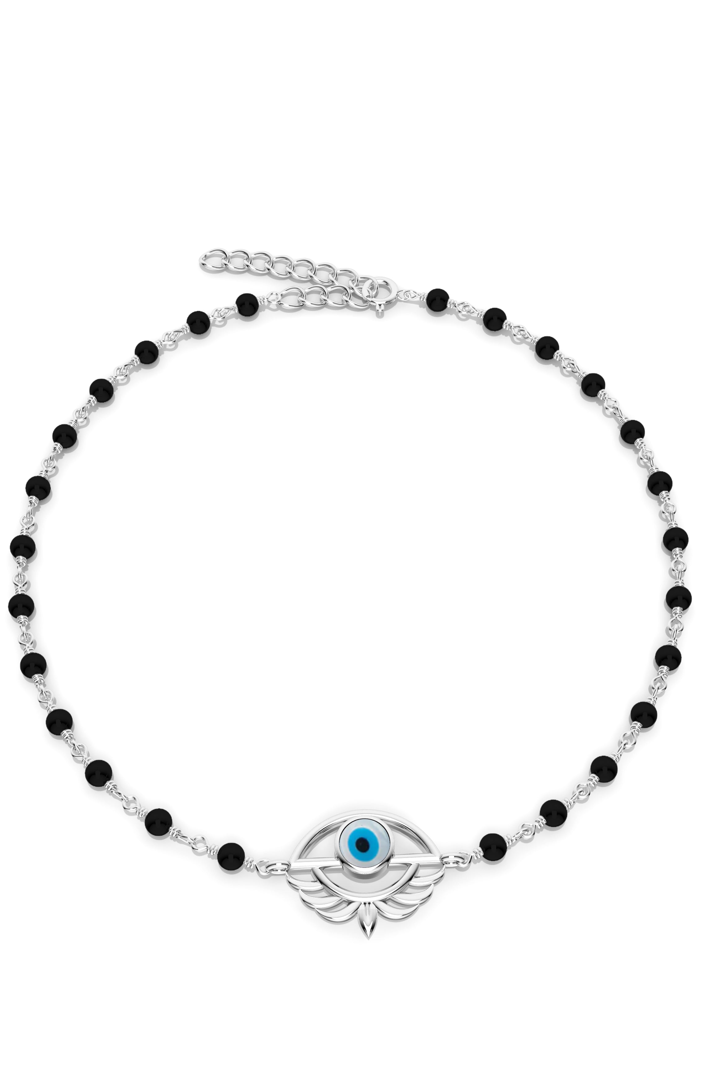 925 Sterling Silver Evil Eye Protective Anklet – Handcrafted Black Bead