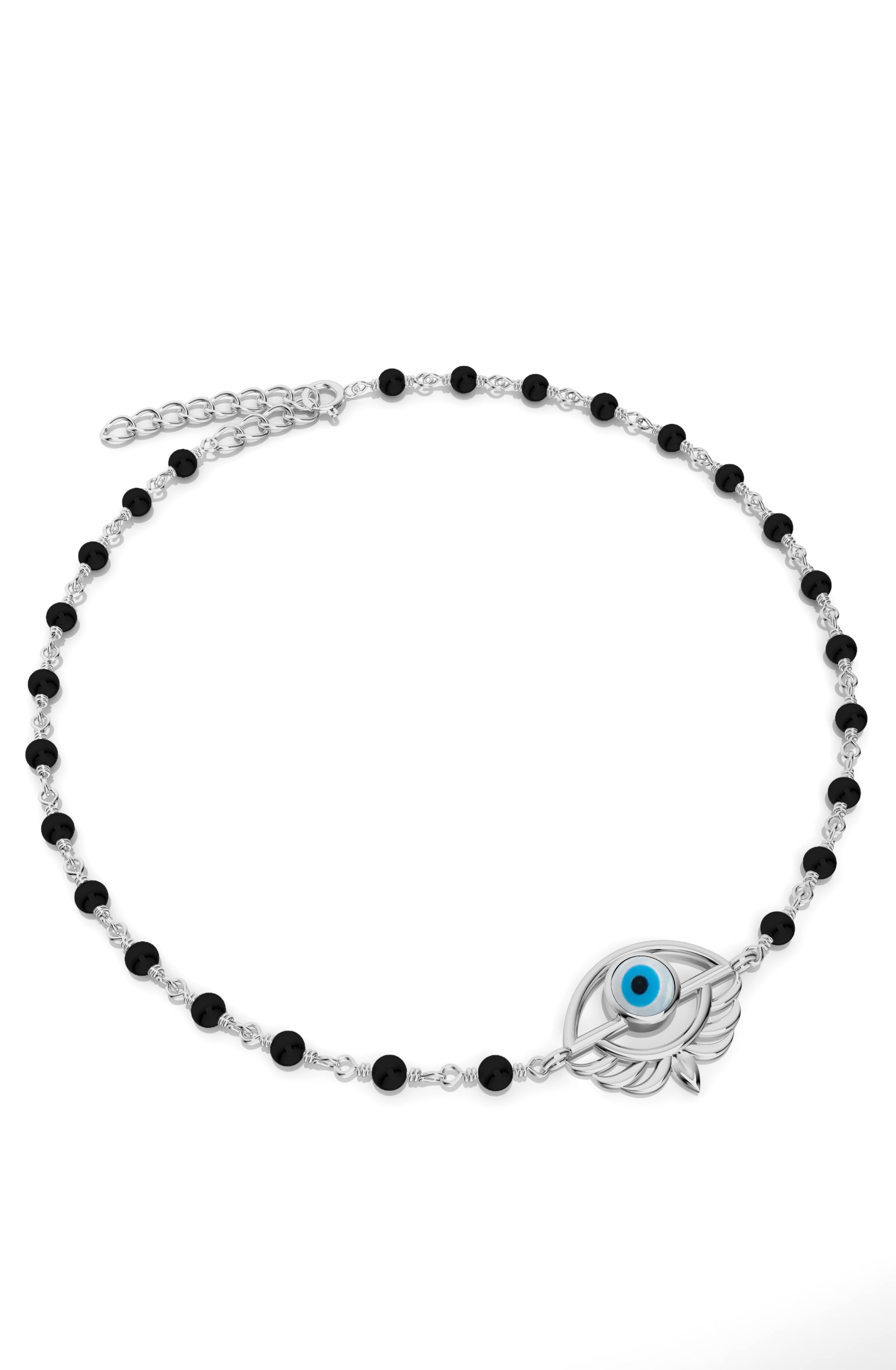 925 Sterling Silver Evil Eye Protective Anklet – Handcrafted Black Bead
