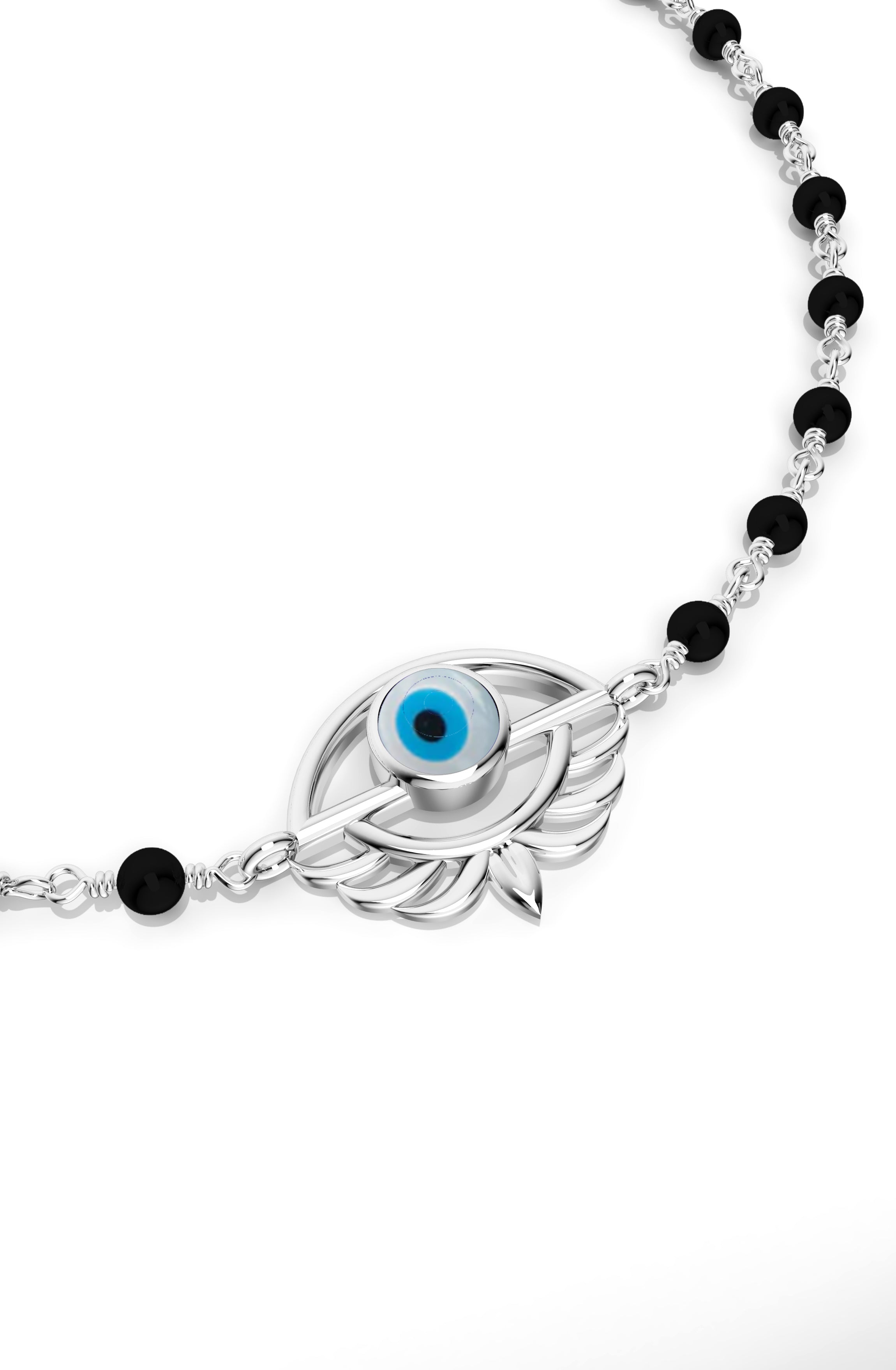 925 Sterling Silver Evil Eye Protective Anklet – Handcrafted Black Bead