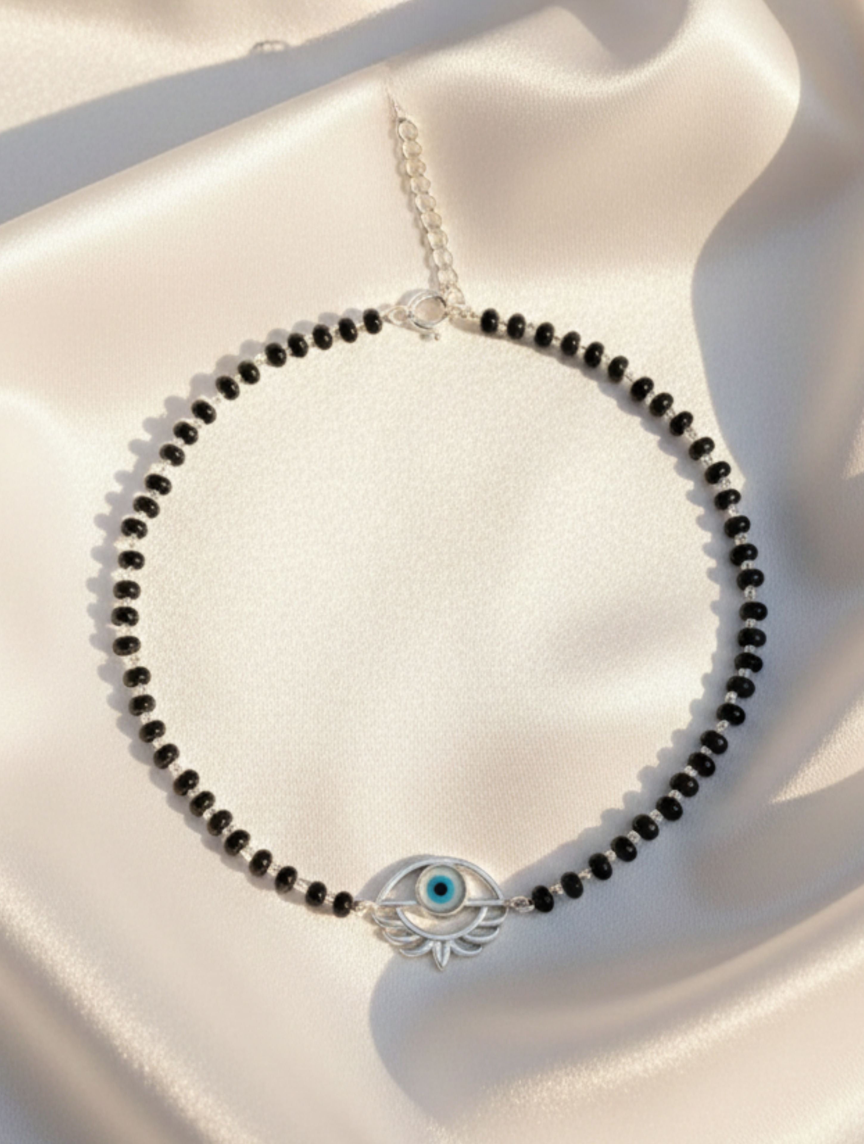 925 Sterling Silver Evil Eye Protective Anklet – Handcrafted Black Bead