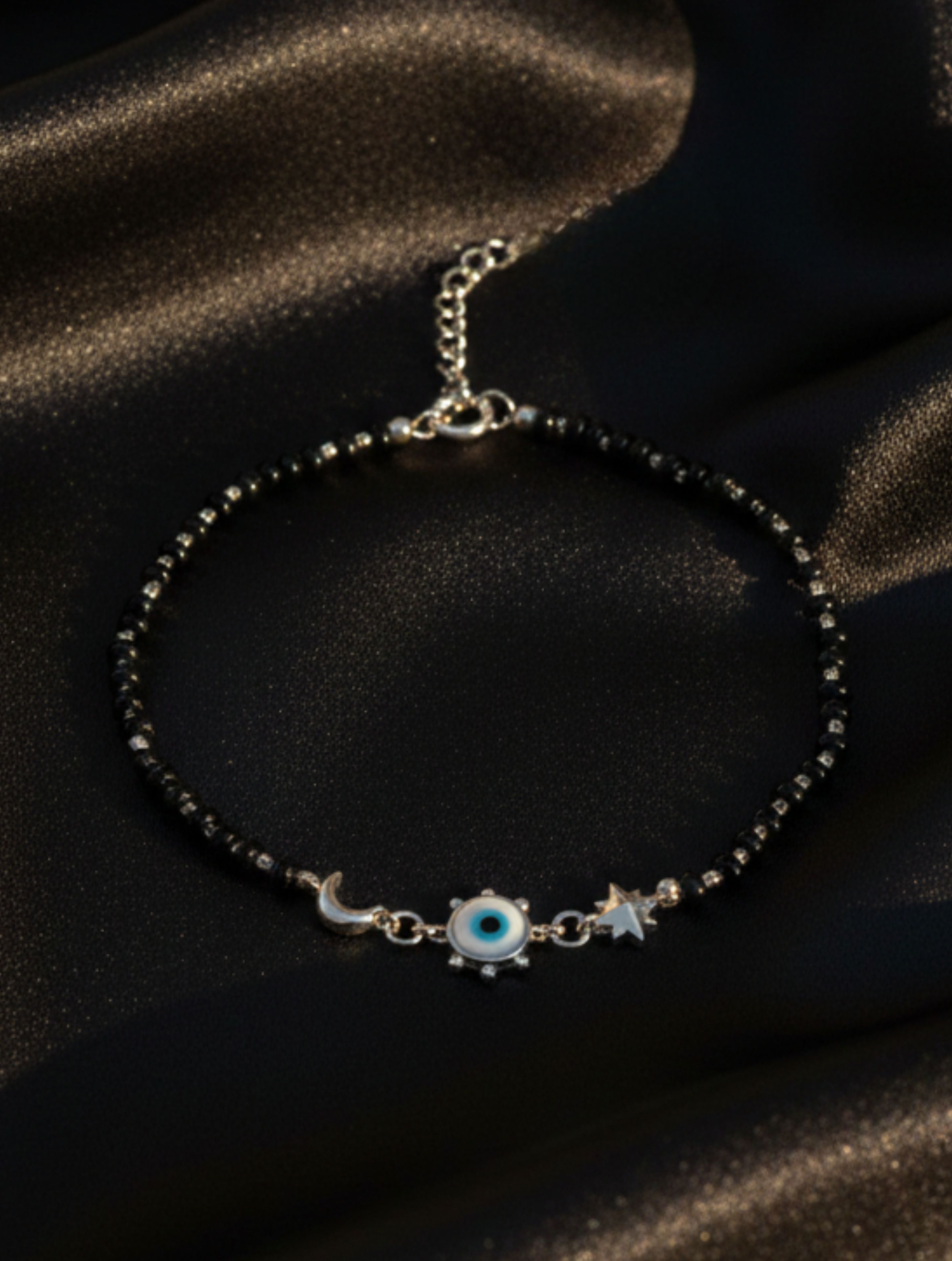 Evil Eye & Black Onyx 925 Sterling Silver Anklet