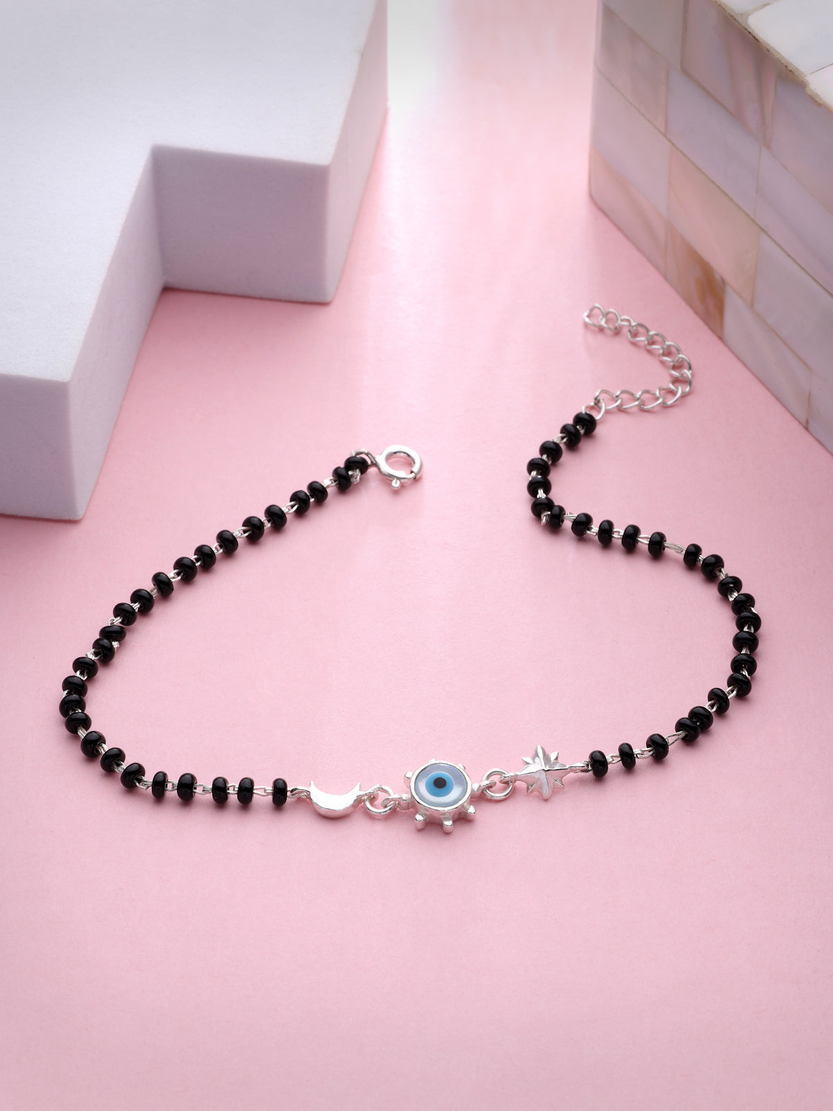 Evil Eye & Black Onyx 925 Sterling Silver Anklet