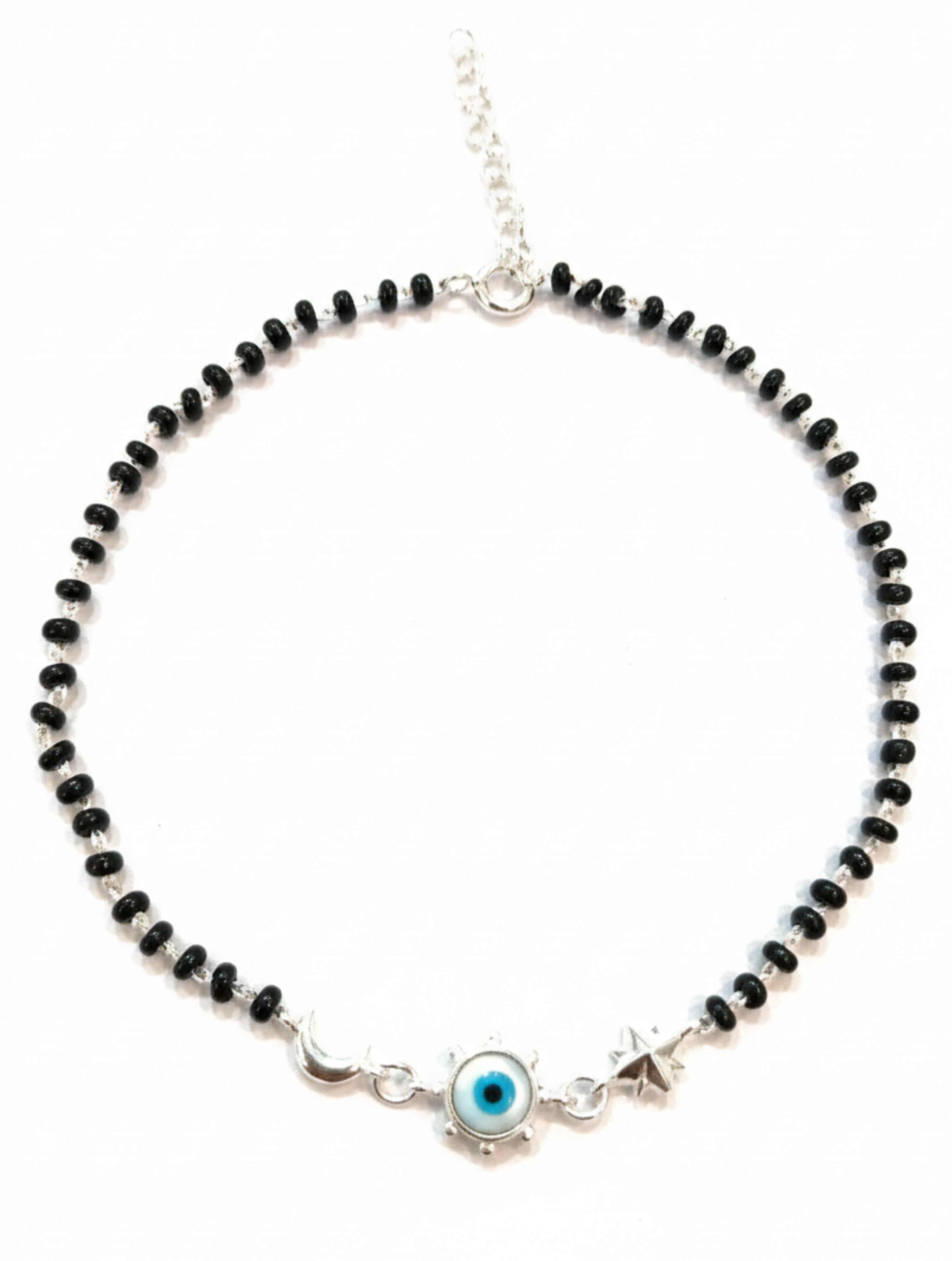 Evil Eye & Black Onyx 925 Sterling Silver Anklet