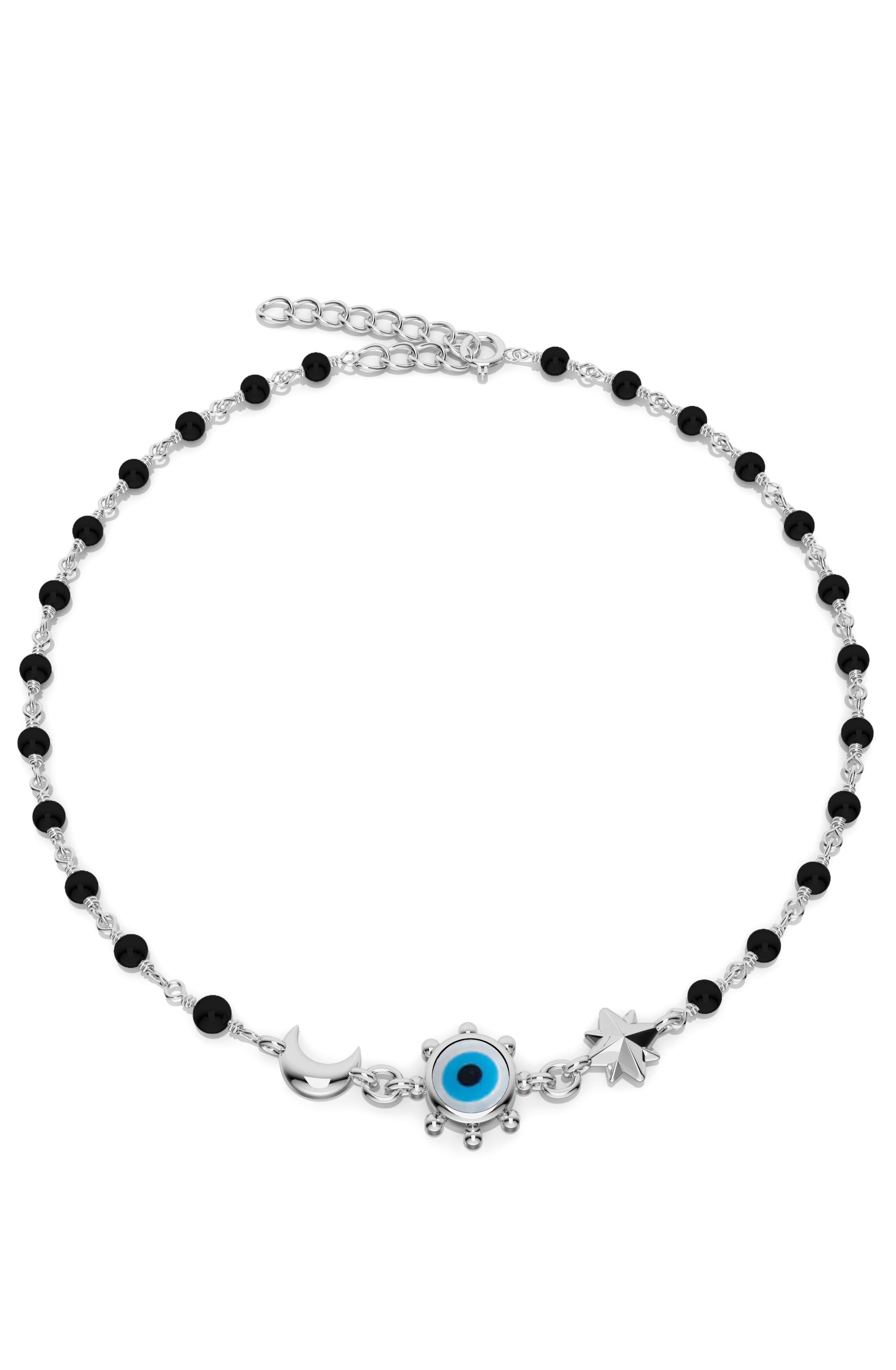 Evil Eye & Black Onyx 925 Sterling Silver Anklet