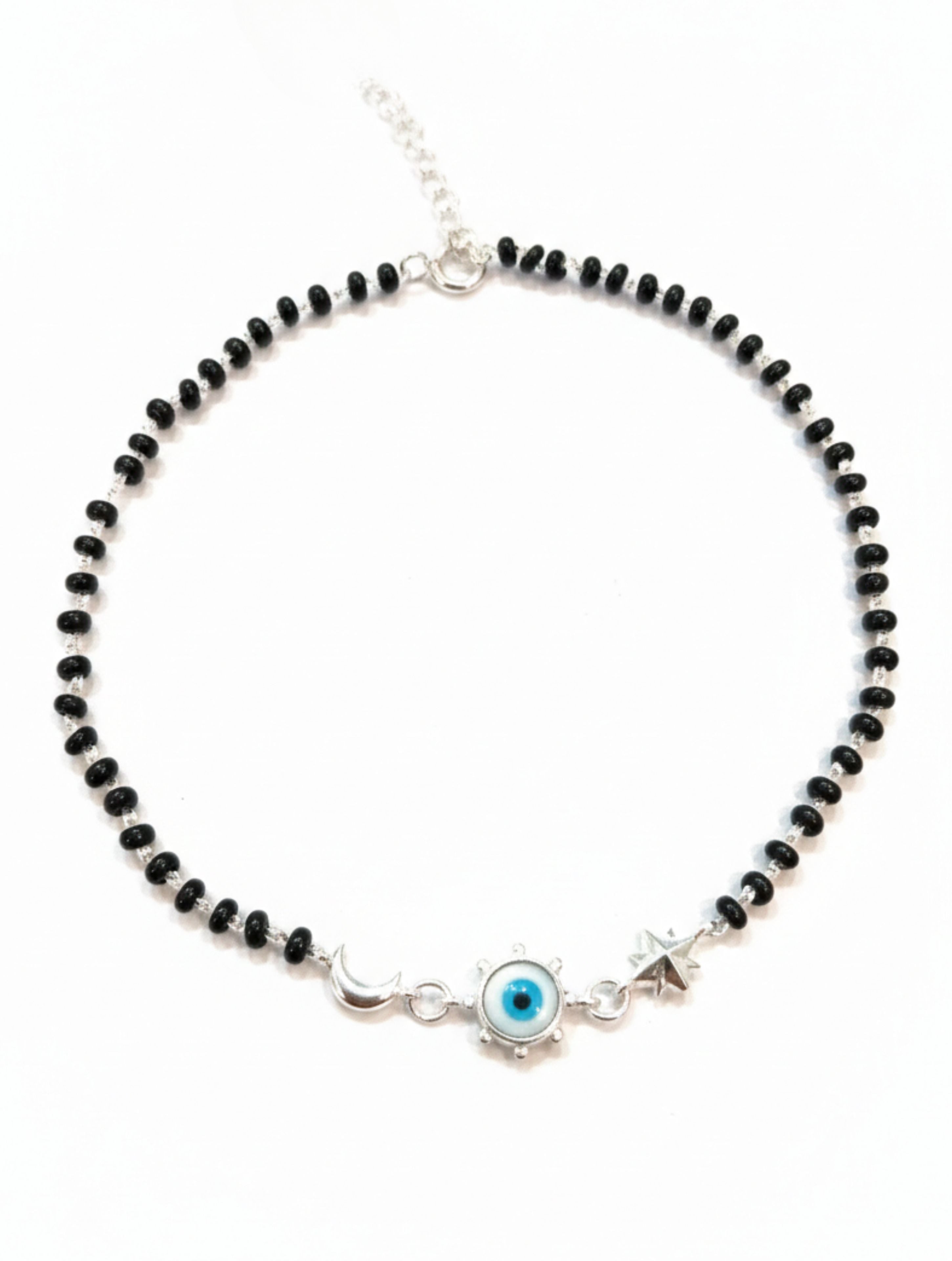 Evil Eye & Black Onyx 925 Sterling Silver Anklet