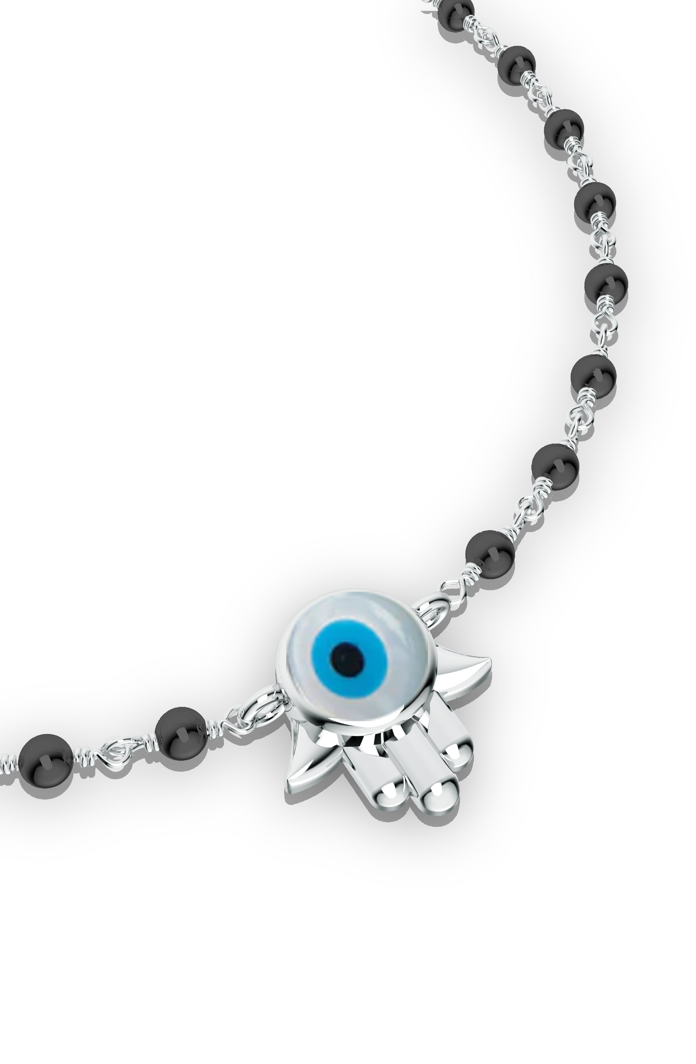925 Sterling Silver Evil Eye & Black Onyx Hamsa Anklet