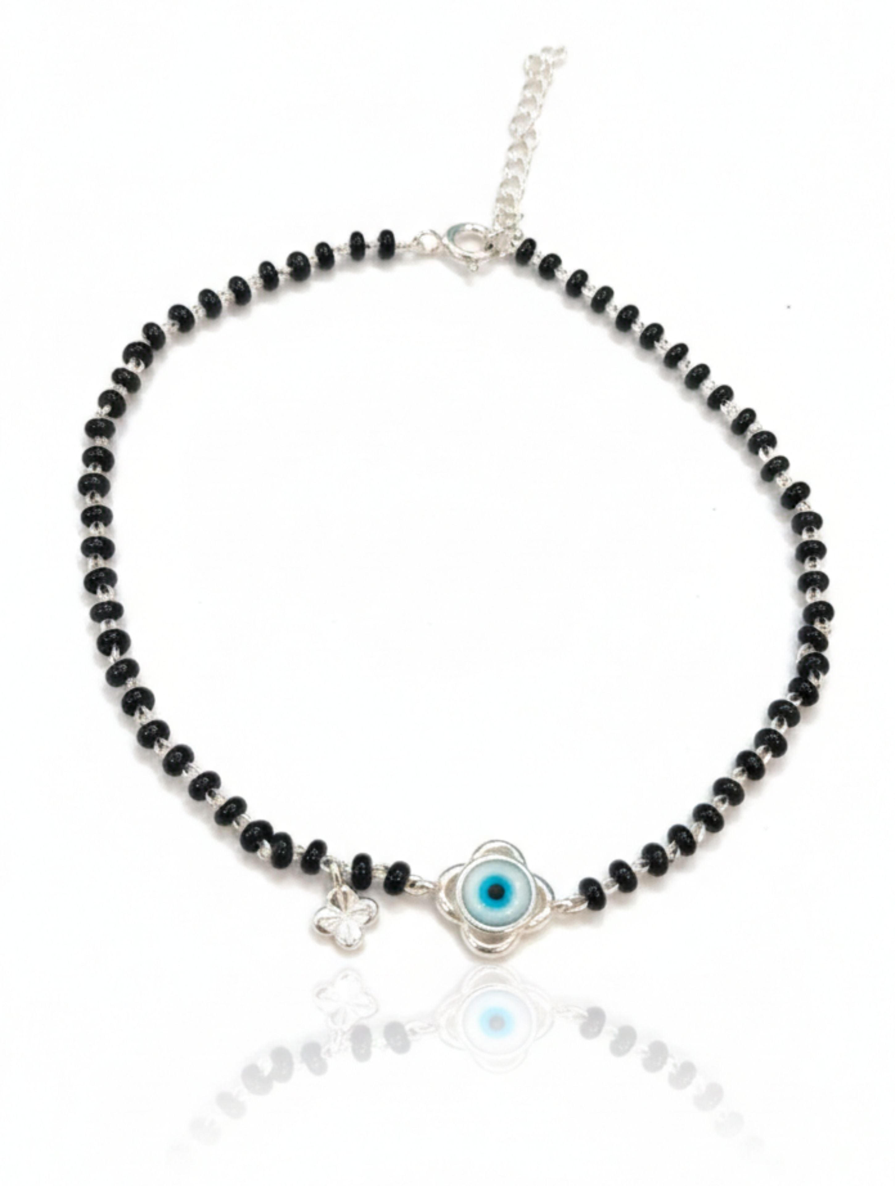 925 Sterling Silver Evil Eye & Black Onyx Anklet