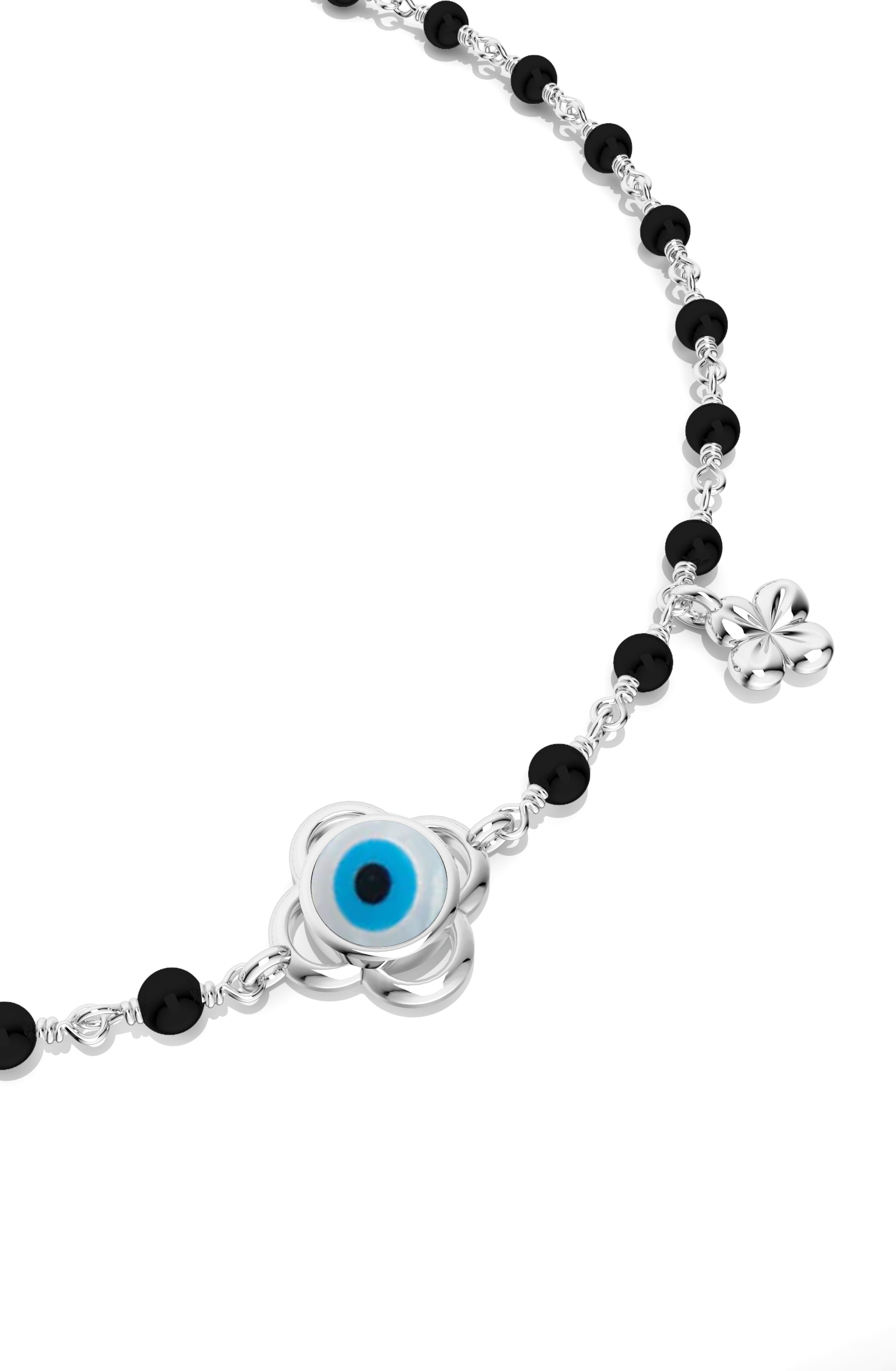 925 Sterling Silver Evil Eye & Black Onyx Anklet