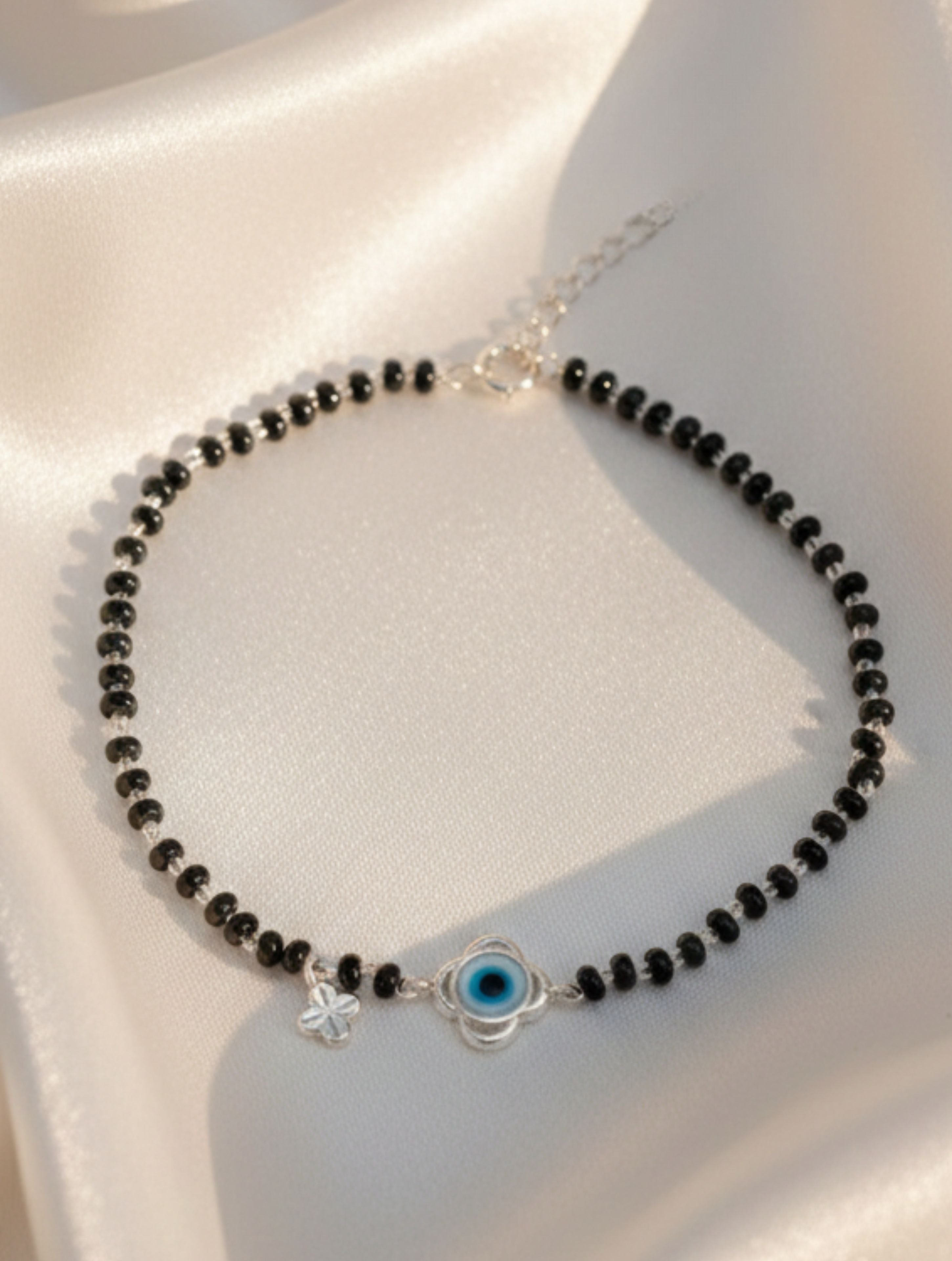925 Sterling Silver Evil Eye & Black Onyx Anklet