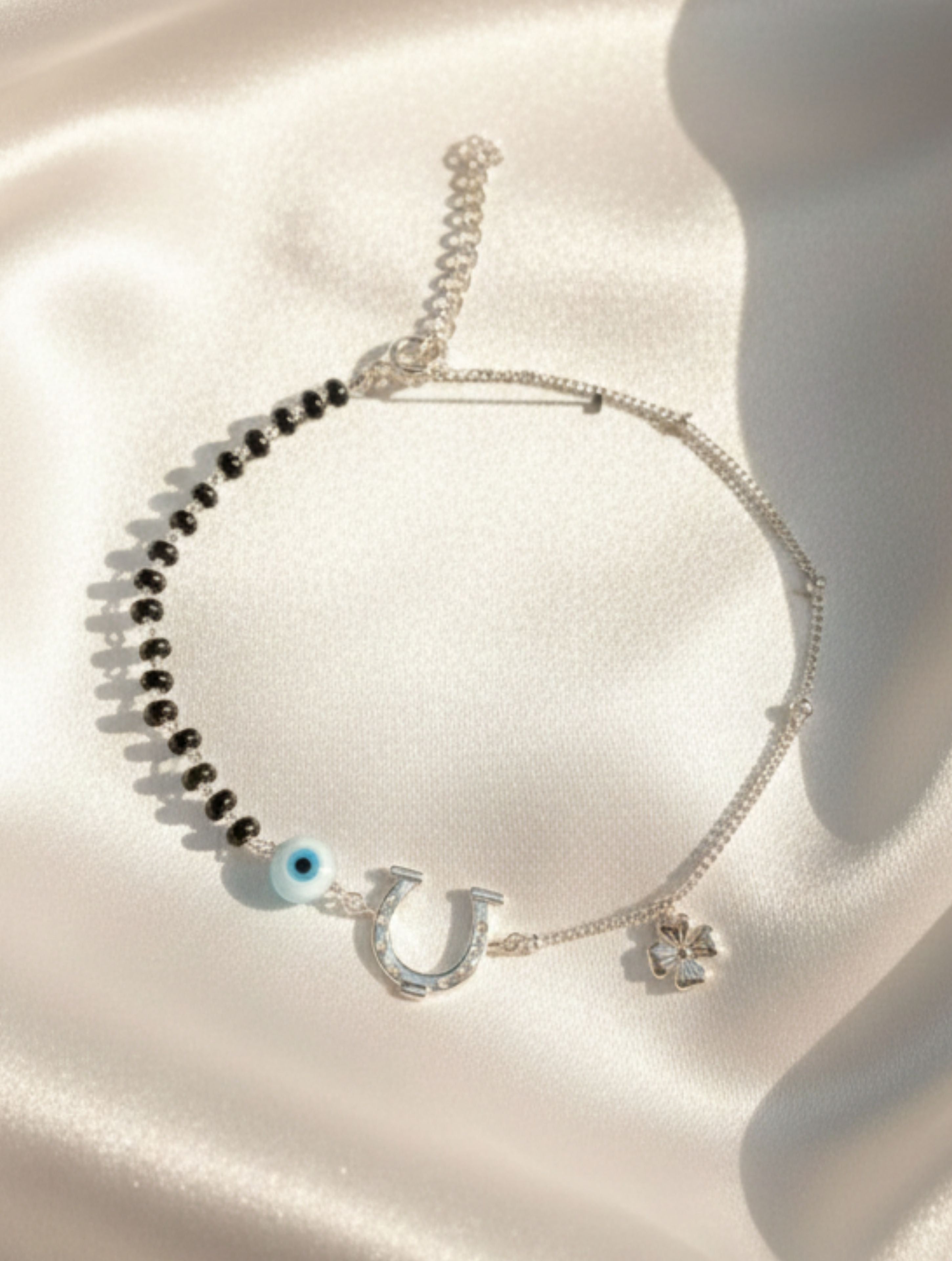 925 Sterling Silver Evil Eye & Horseshoe Nazaria Anklet