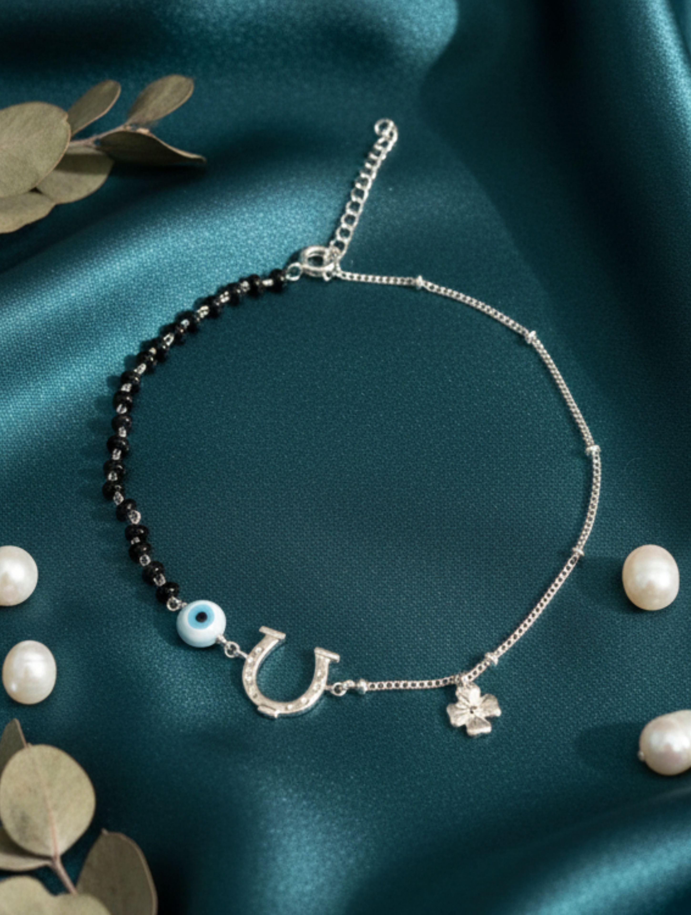 925 Sterling Silver Evil Eye & Horseshoe Nazaria Anklet