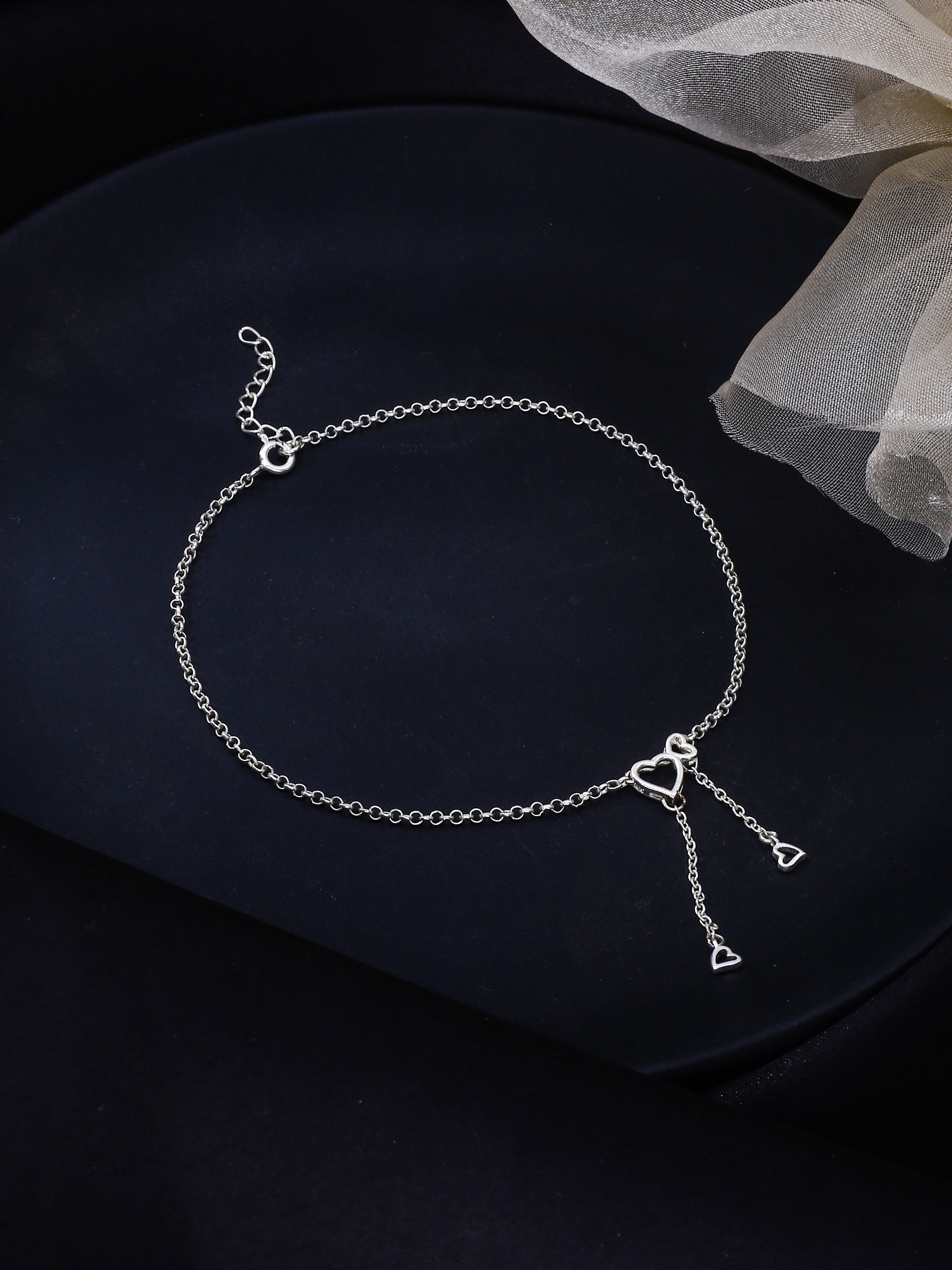 Heart Charm Chain Anklet in Sterling Silver - Kicky & Perky