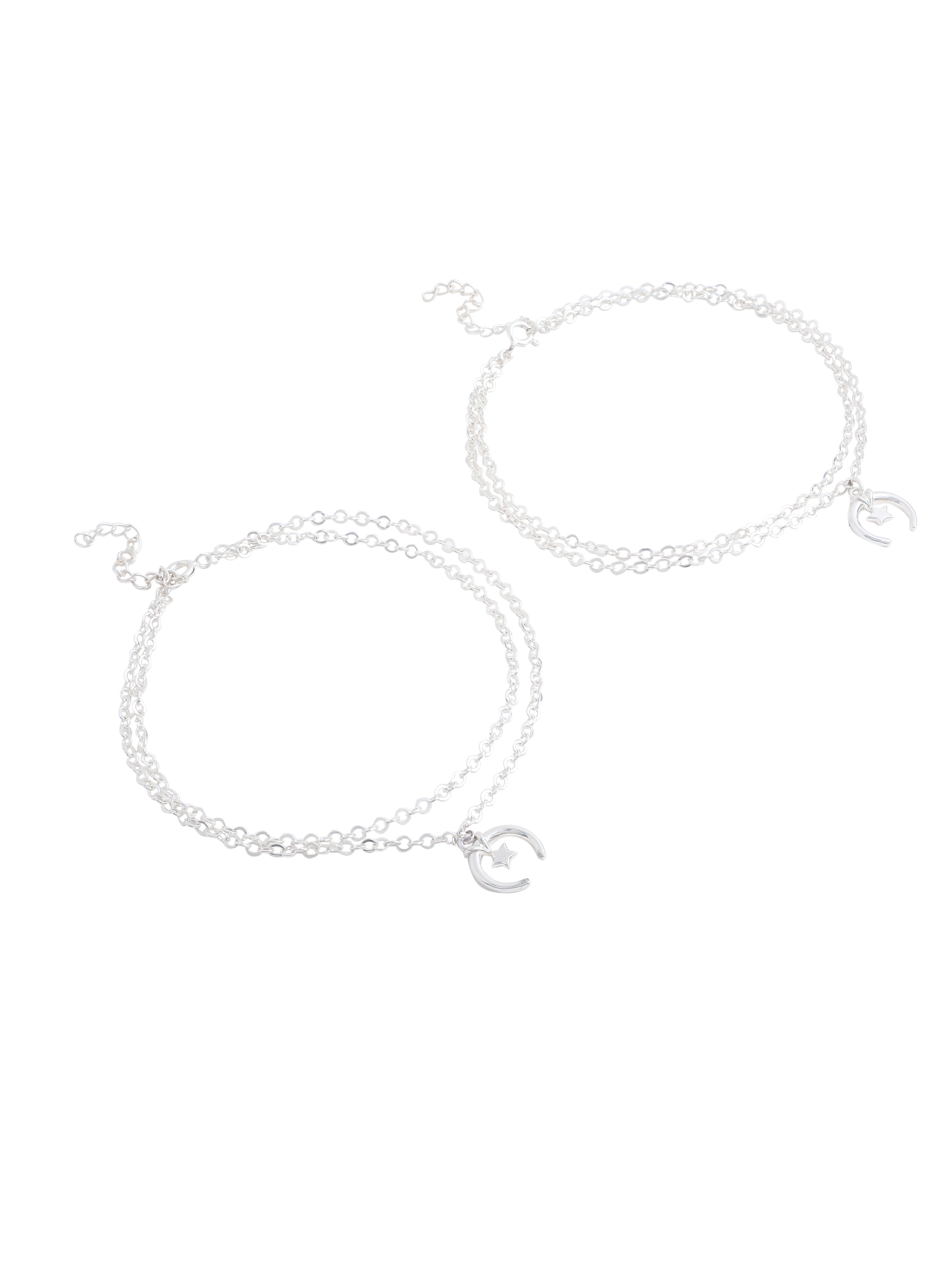 Celestial Charm: Moon and Star Sterling Silver Anklet - Kicky & Perky