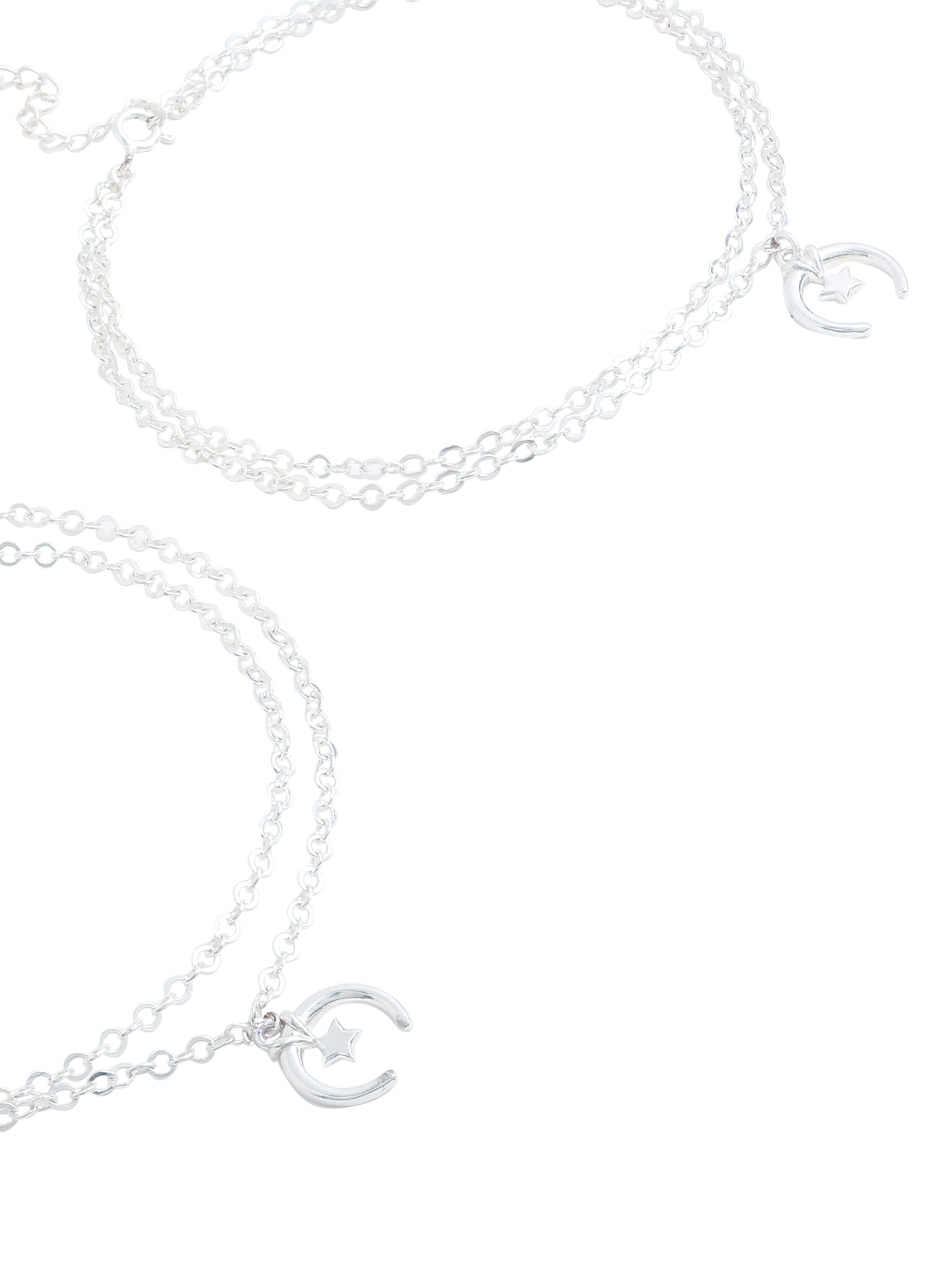 Celestial Charm: Moon and Star Sterling Silver Anklet - Kicky & Perky