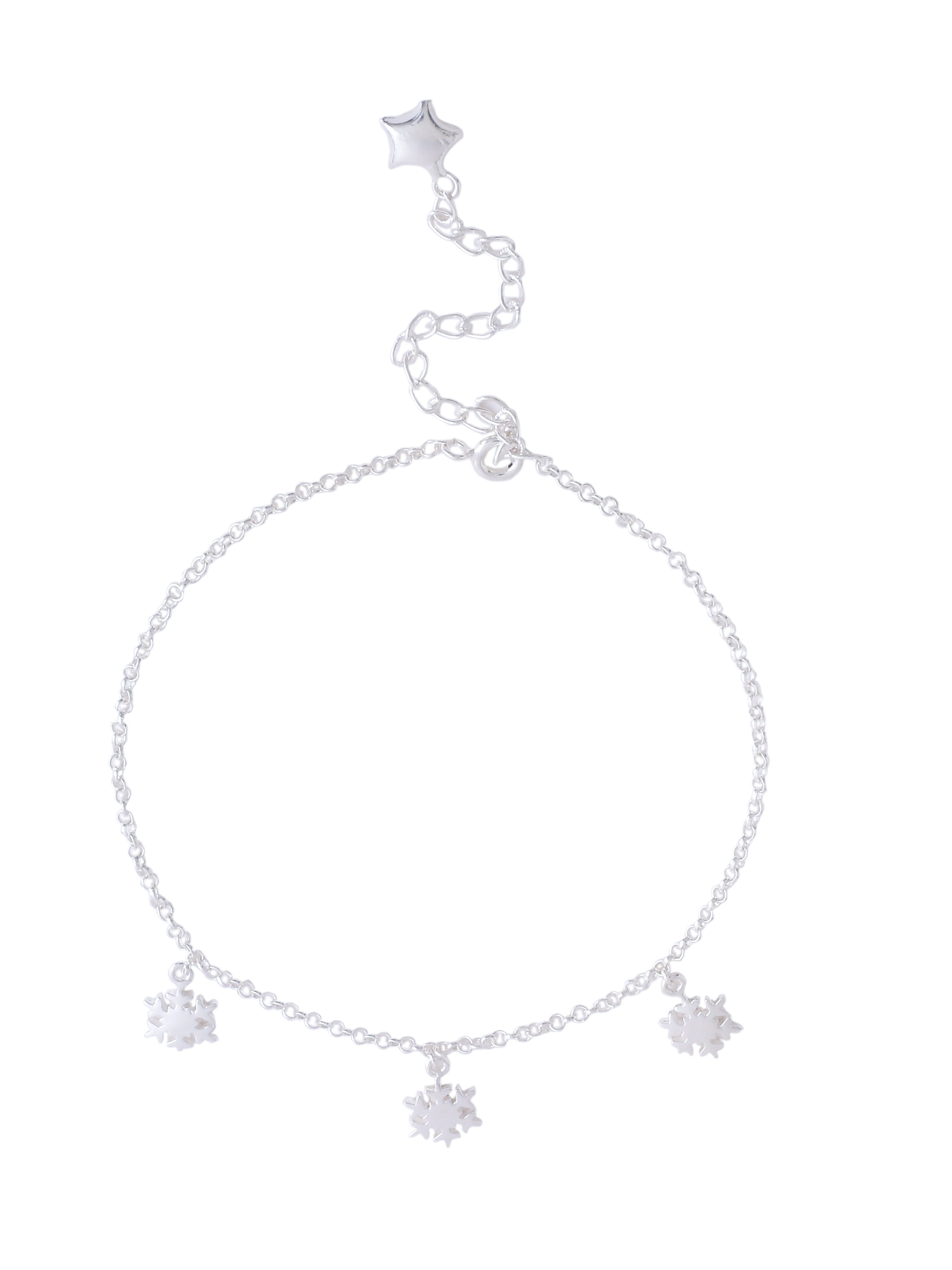 Frosty Elegance: Sterling Silver Snowflake Charm Anklet - Kicky & Perky