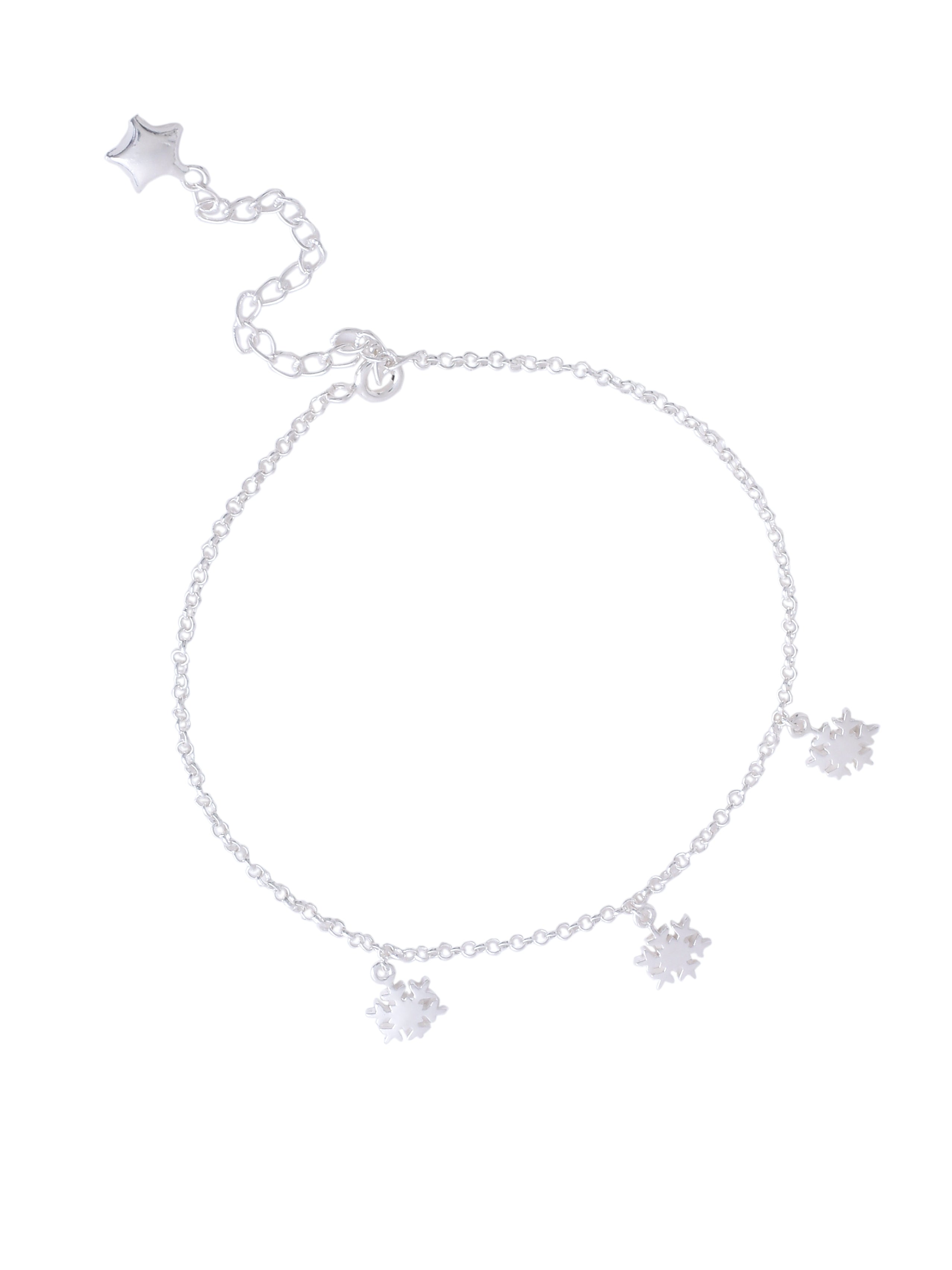 Frosty Elegance: Sterling Silver Snowflake Charm Anklet - Kicky & Perky